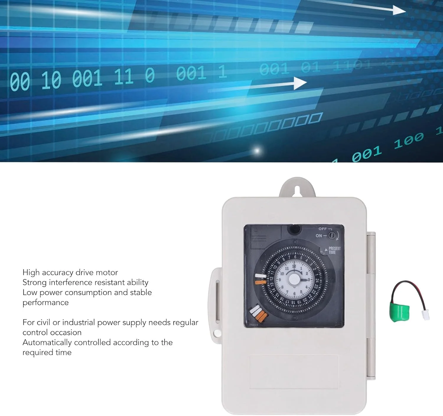 تایمر مکانیکی ضد باران IP53 با رله زمان چرخه 24 ساعته، ظرفیت 30 آمپر 250 ولت AC، 100-240 ولت AC