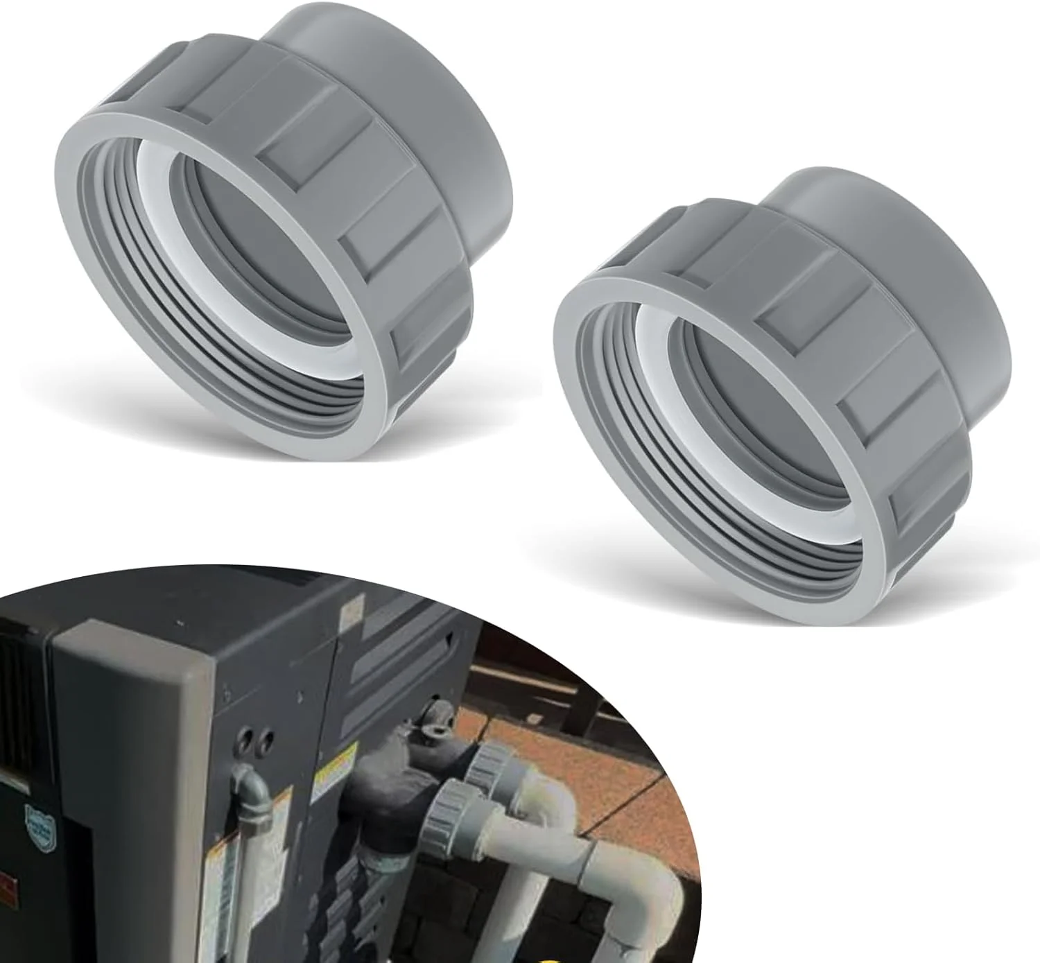 اتصال دهنده PVC 2 اینچی 006723F با کیت فلنج بخاری 2 مهره ای مناسب برای قطعات بخاری استخر Raypak، بسته 2 عددی