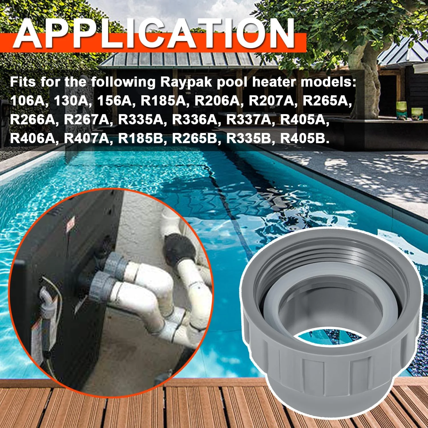 جایگزین برای کیت فلنج و مهره اتصال دهنده PVC 2 اینچی 006723F مناسب برای قطعات بخاری استخر Raypak مدل های R185A R265A R335A R405A