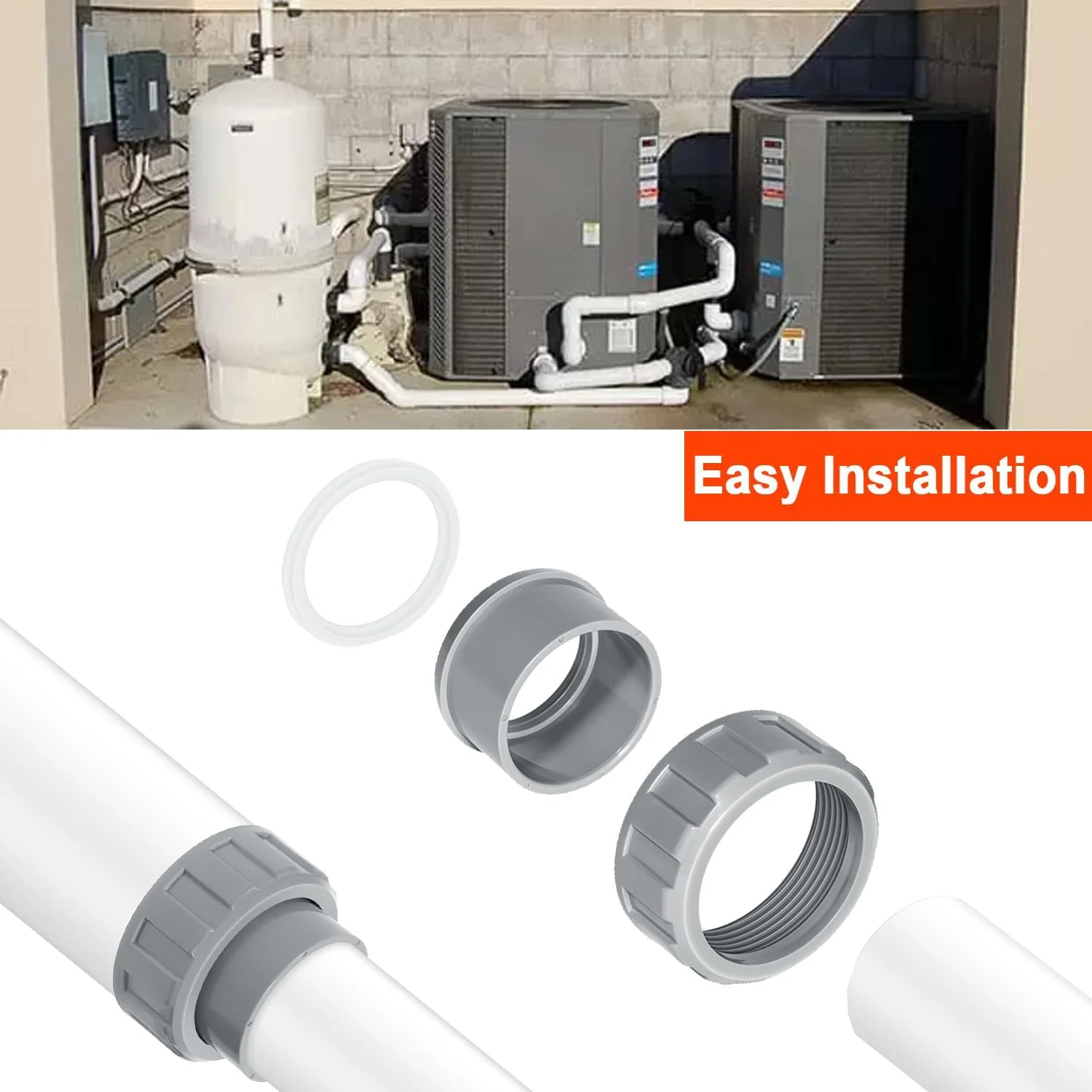 جایگزین برای کیت فلنج و مهره اتصال دهنده PVC 2 اینچی 006723F مناسب برای قطعات بخاری استخر Raypak مدل های R185A R265A R335A R405A