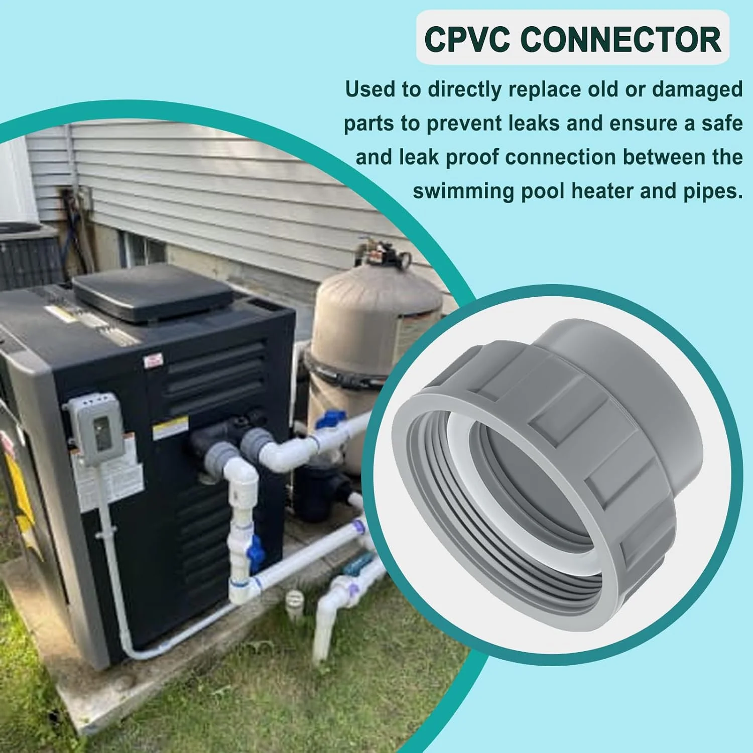 اتصال دهنده PVC 2 اینچی 006723F با کیت فلنج بخاری 2 مهره ای مناسب برای قطعات بخاری استخر Raypak، بسته 2 عددی