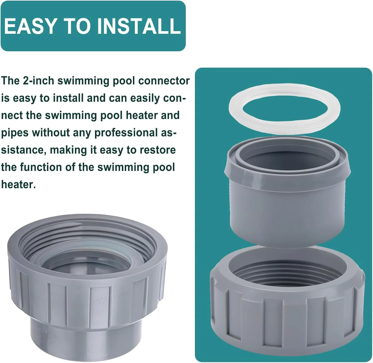 اتصال دهنده PVC 2 اینچی 006723F با کیت فلنج بخاری 2 مهره ای مناسب برای قطعات بخاری استخر Raypak، بسته 2 عددی