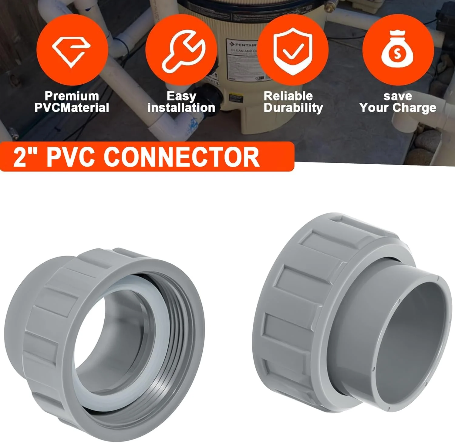 جایگزین برای کیت فلنج و مهره اتصال دهنده PVC 2 اینچی 006723F مناسب برای قطعات بخاری استخر Raypak مدل های R185A R265A R335A R405A