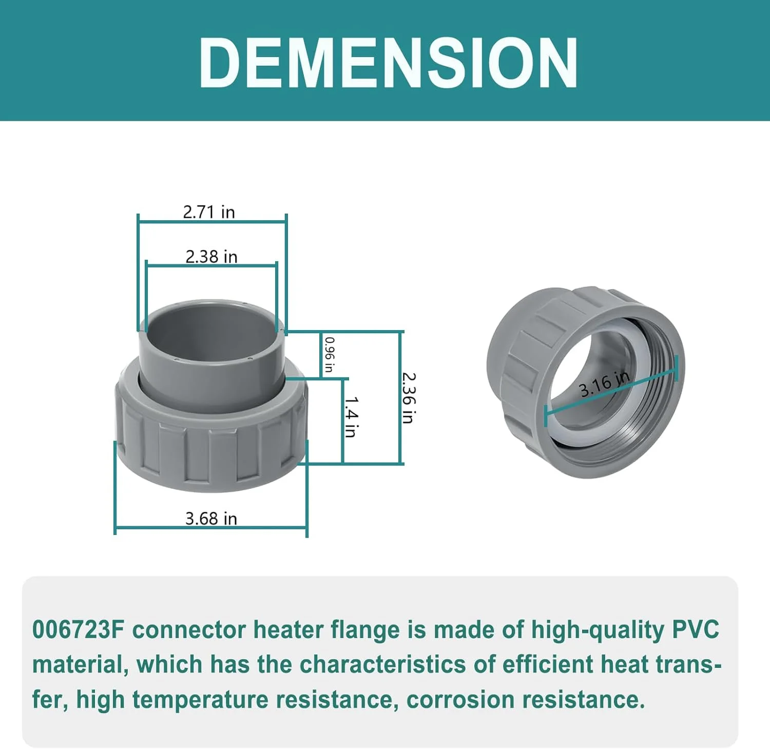 اتصال دهنده PVC 2 اینچی 006723F با کیت فلنج بخاری 2 مهره ای مناسب برای قطعات بخاری استخر Raypak، بسته 2 عددی