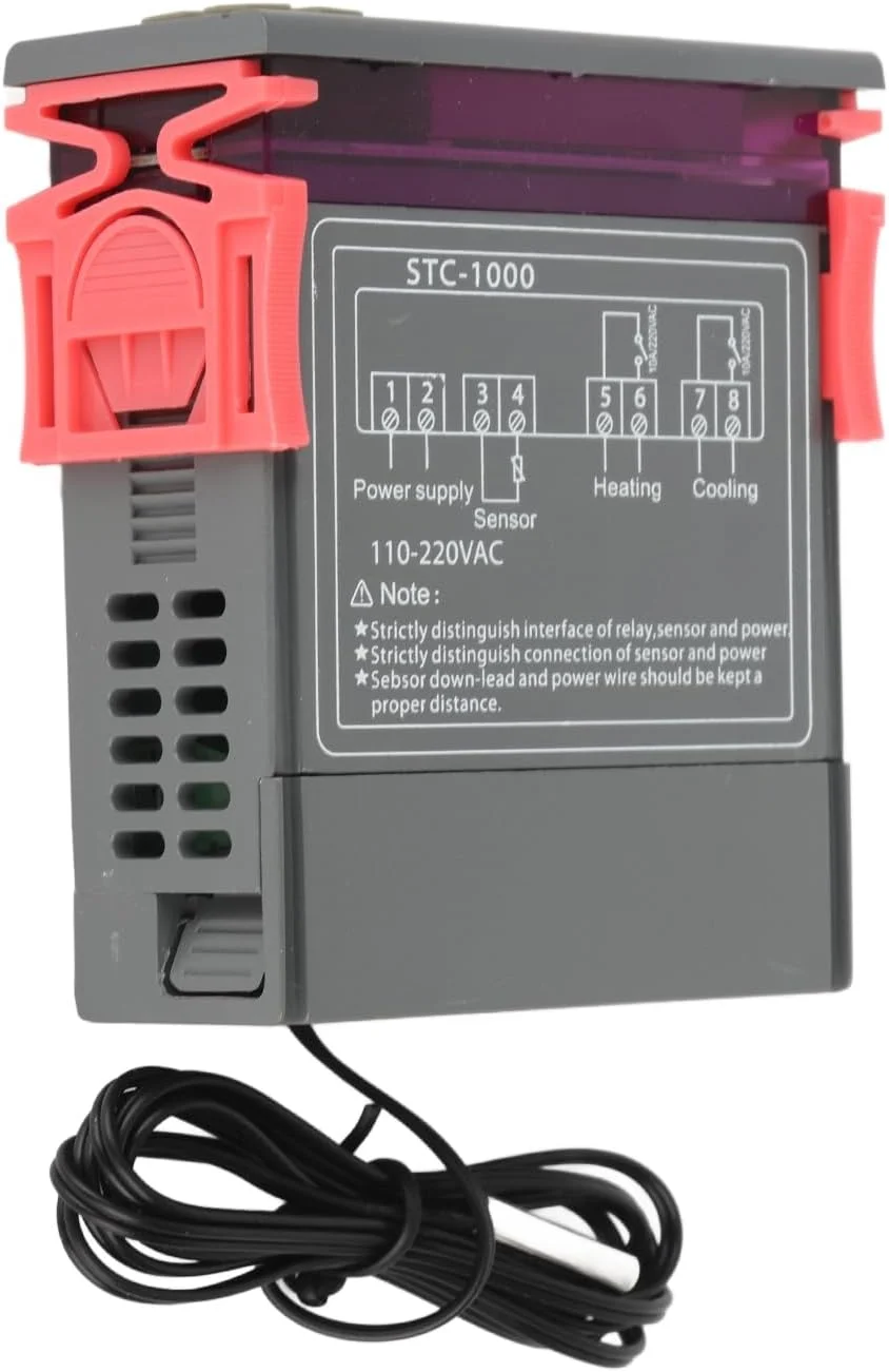 کنترلر دیجیتال دما ViaGasaFamido، ترموستات هوشمند LED با سنسور، آلارم -1000 AC110V-220V برای کنترل تبرید یا گرمایش، ایده آل برای آکواریوم، تراریوم، مرغداری