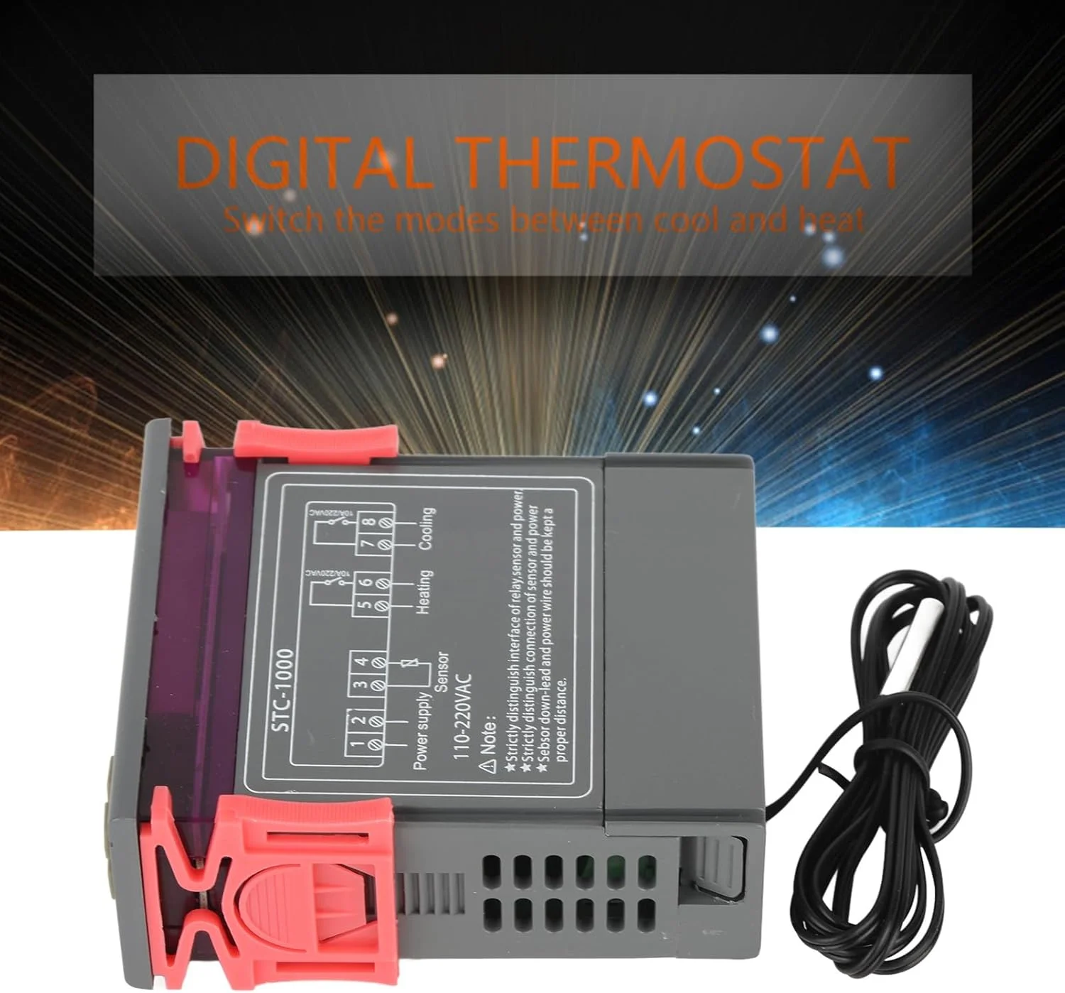 کنترلر دیجیتال دما ViaGasaFamido، ترموستات هوشمند LED با سنسور، آلارم -1000 AC110V-220V برای کنترل تبرید یا گرمایش، ایده آل برای آکواریوم، تراریوم، مرغداری