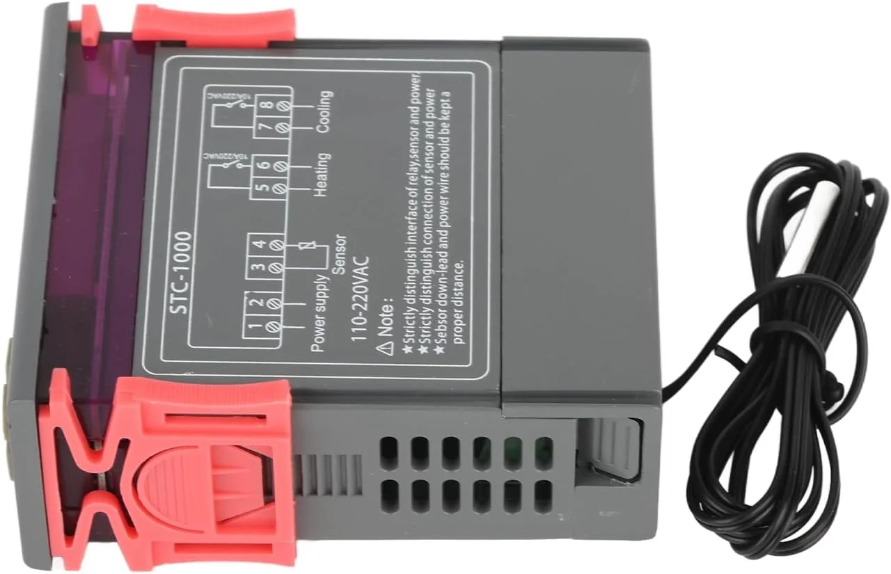 کنترلر دیجیتال دما ViaGasaFamido، ترموستات هوشمند LED با سنسور، آلارم -1000 AC110V-220V برای کنترل تبرید یا گرمایش، ایده آل برای آکواریوم، تراریوم، مرغداری