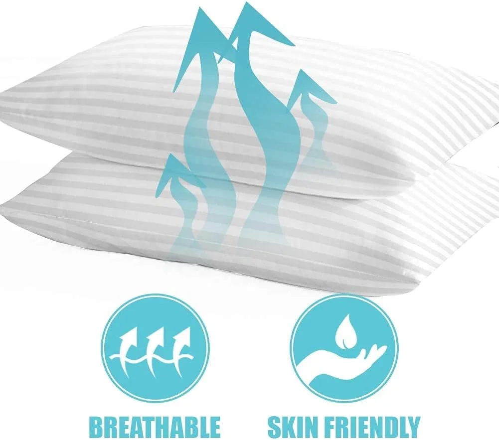 بالش تخت خواب بلوبری - پنبه هتلی - راه راه سفید - بالش 2 تکه