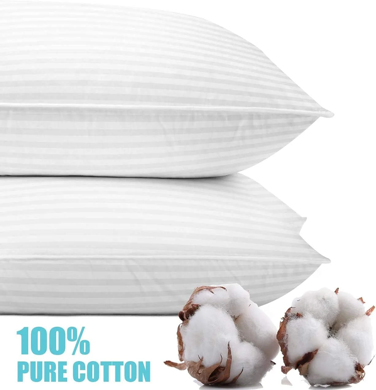 بالش تخت خواب بلوبری - پنبه هتلی - راه راه سفید - بالش 2 تکه