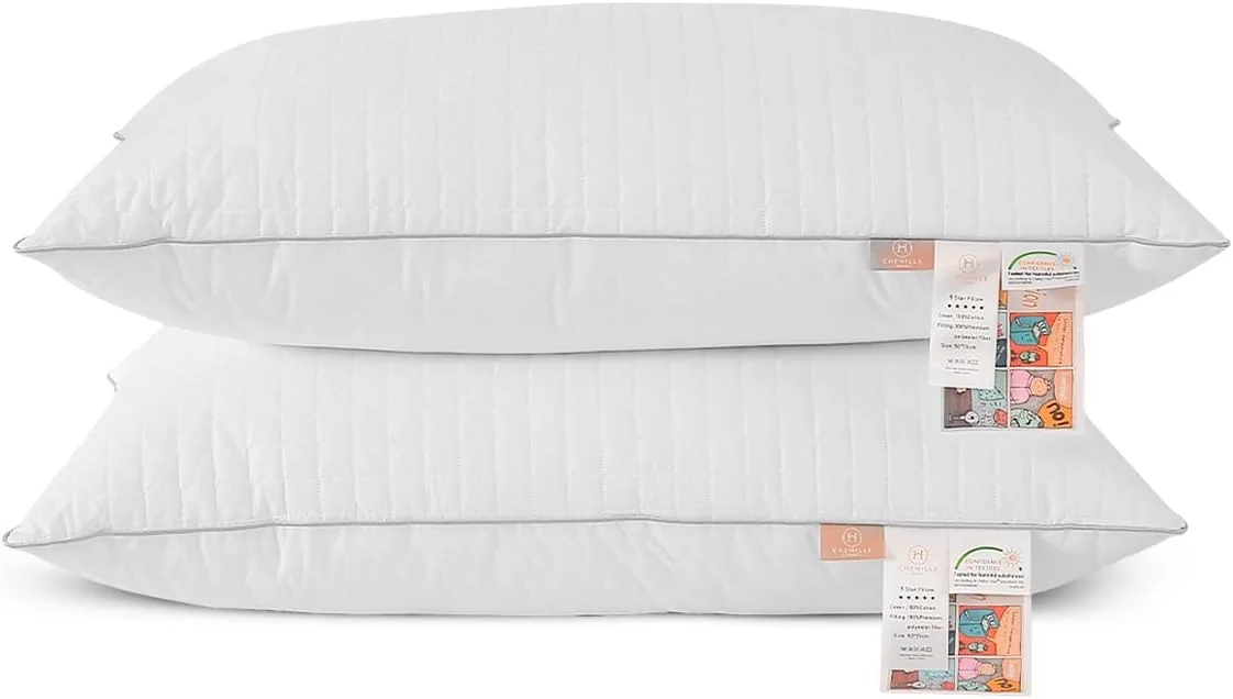 بالش های بلند پنبه ای لحافی شنیل مناسب منزل 50x92 سانتی متر برای خواب - ست 2 عددی، جایگزین پر، کیفیت هتلی، نرم و پشتیبان، سایز بزرگ