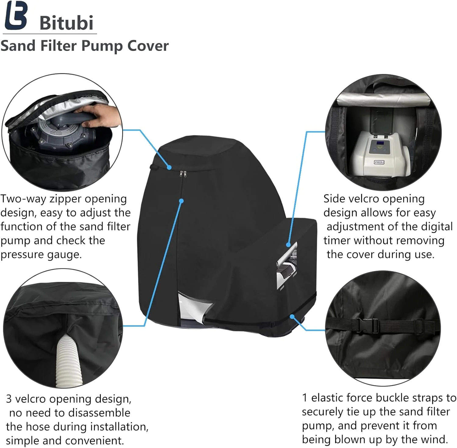 روکش پمپ فیلتر شنی Bitubi برای پمپ فیلتر شنی کریستال کلیر INTEX، ضد آب و ضد اشعه ماوراء بنفش