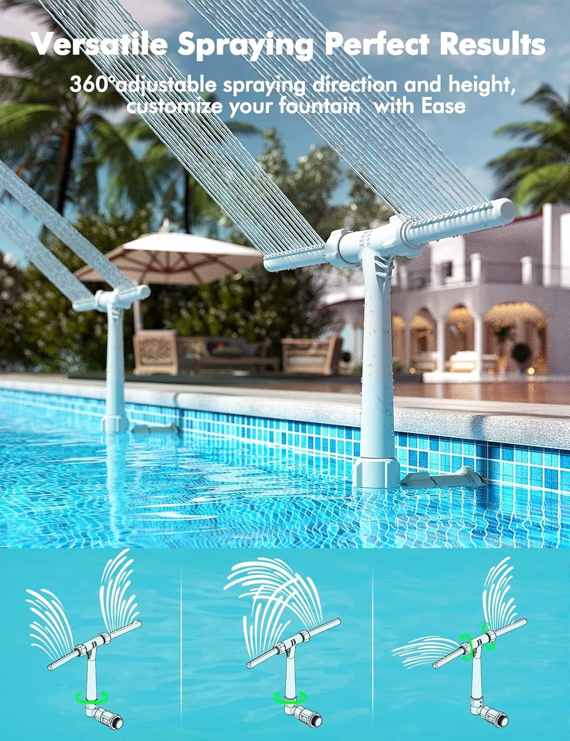 آبنمای استخر MAKINGTEC، فواره های آب دوگانه برای استخرهای روکار/توکار، فواره آبپاش آبشار قابل تنظیم 2 در 1 برای خنک کردن و آرامش، لوازم جانبی اسپا استخر شنا