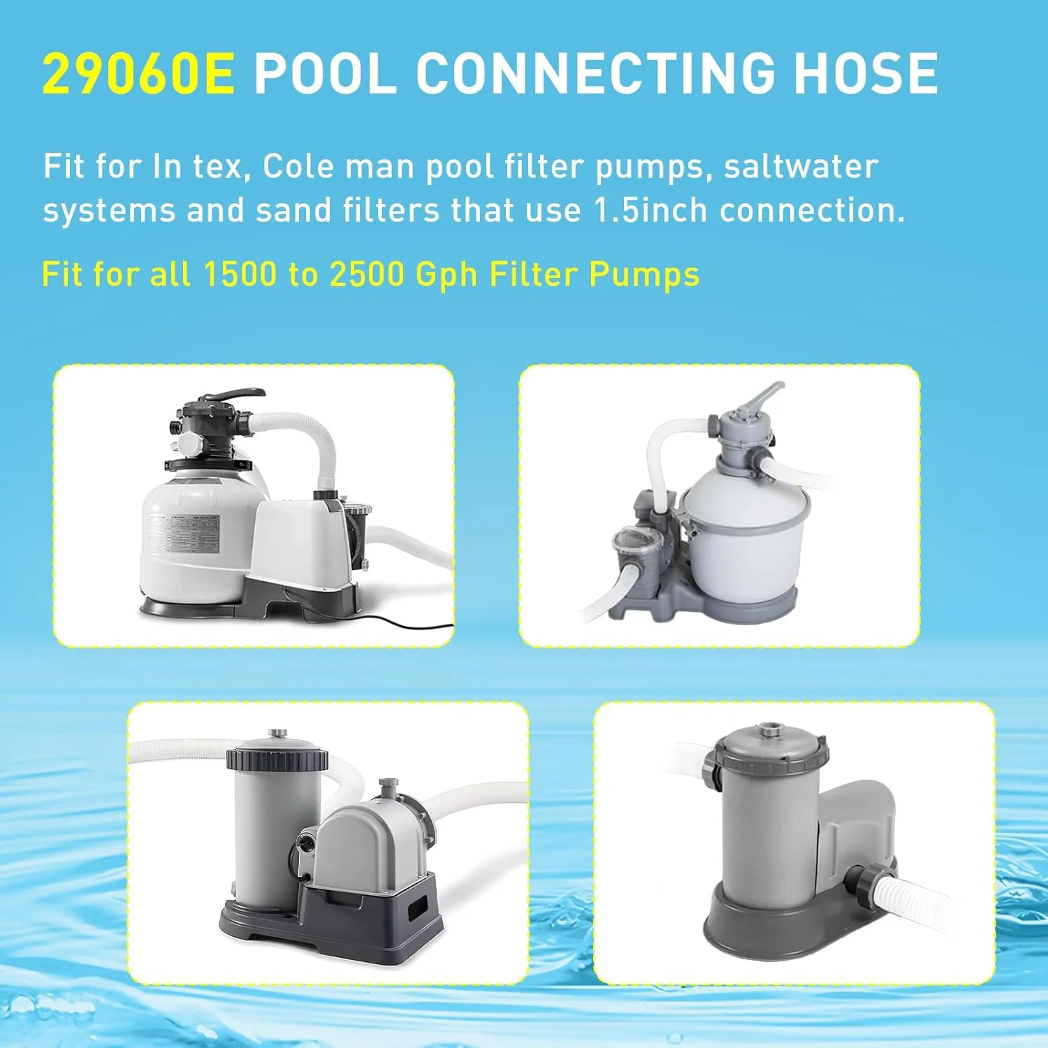 شیلنگ جایگزین پمپ استخر PROSOCOOL با قطر 1.5 اینچ مدل 29060E برای پمپ های فیلتر Intex، پمپ شنی و سیستم های آب شور، طول 59 اینچ
