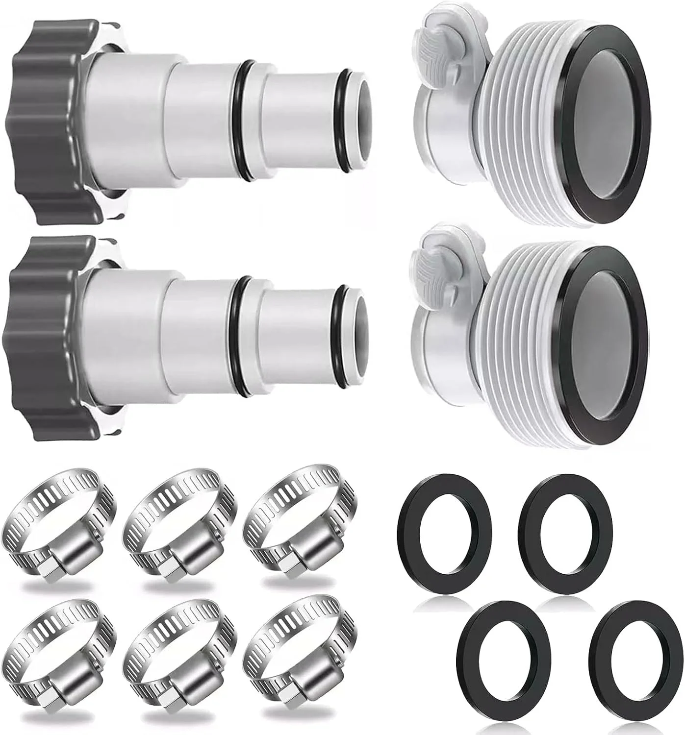 مبدل شلنگ پمپ استخر جایگزین Sougrifow برای اتصال شلنگ های 1.5 اینچ/1.25 اینچ استخرهای روی زمینی اینتکس - بسته 4 عددی مبدل شلنگ استخر با واشر گیره، 2 نوع تبدیل (بسته 4 عددی-(A&B) مبدل شلنگ پمپ استخر جایگزین Sougrifow برای اتصال شلنگ های 1.5 اینچ/1.25 اینچ استخرهای روی زمینی اینتکس - بسته 4 عددی مبدل شلنگ استخر با واشر گیره، 2 نوع تبدیل (بسته 4 عددی-(A&B)