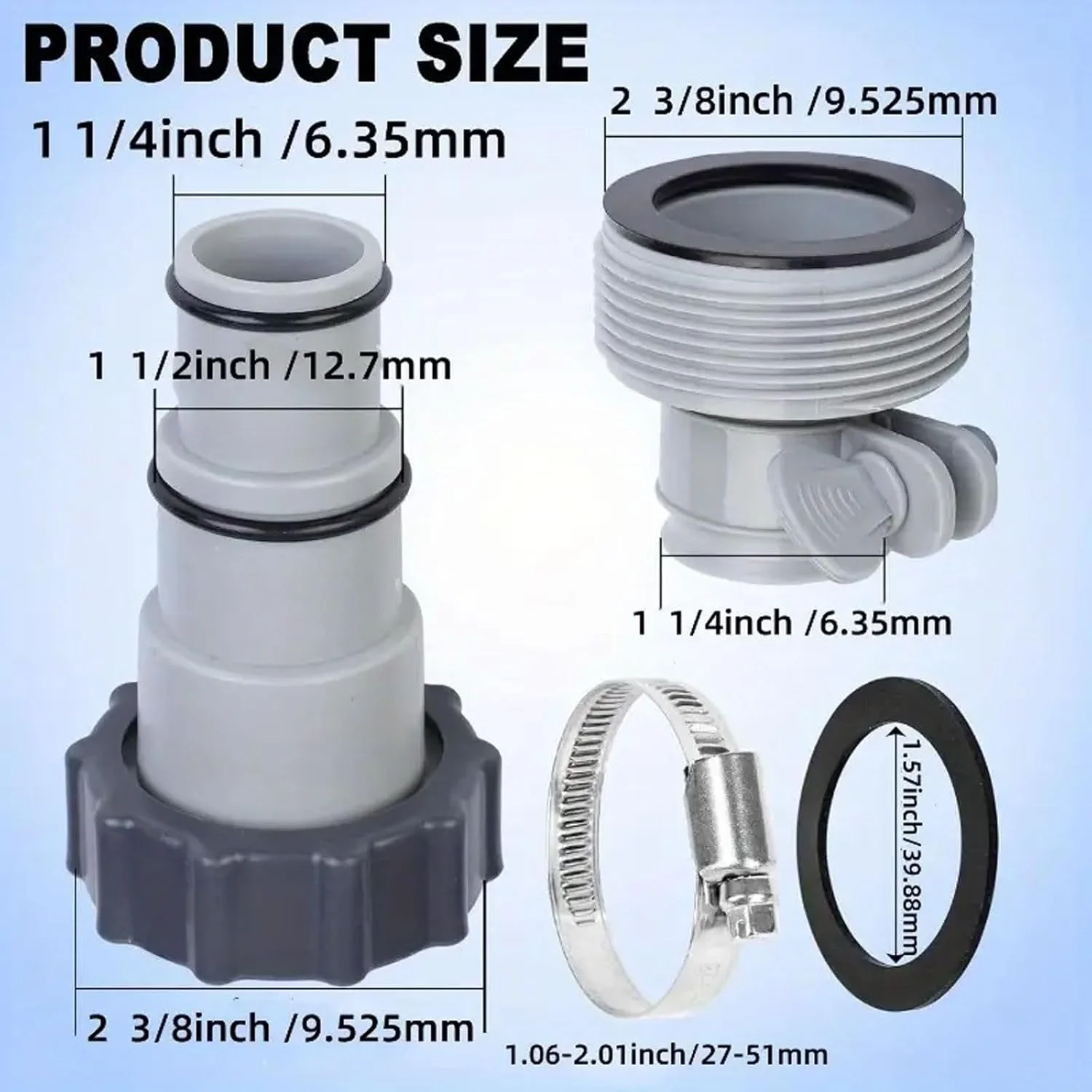 مبدل شلنگ پمپ استخر جایگزین Sougrifow برای اتصال شلنگ های 1.5 اینچ/1.25 اینچ استخرهای روی زمینی اینتکس - بسته 4 عددی مبدل شلنگ استخر با واشر گیره، 2 نوع تبدیل (بسته 4 عددی-(A&B) مبدل شلنگ پمپ استخر جایگزین Sougrifow برای اتصال شلنگ های 1.5 اینچ/1.25 اینچ استخرهای روی زمینی اینتکس - بسته 4 عددی مبدل شلنگ استخر با واشر گیره، 2 نوع تبدیل (بسته 4 عددی-(A&B)