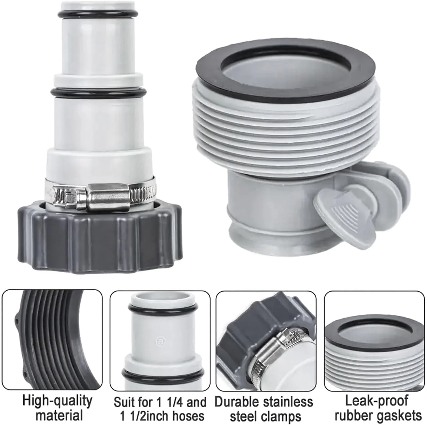 مبدل شلنگ پمپ استخر جایگزین Sougrifow برای اتصال شلنگ های 1.5 اینچ/1.25 اینچ استخرهای روی زمینی اینتکس - بسته 4 عددی مبدل شلنگ استخر با واشر گیره، 2 نوع تبدیل (بسته 4 عددی-(A&B) مبدل شلنگ پمپ استخر جایگزین Sougrifow برای اتصال شلنگ های 1.5 اینچ/1.25 اینچ استخرهای روی زمینی اینتکس - بسته 4 عددی مبدل شلنگ استخر با واشر گیره، 2 نوع تبدیل (بسته 4 عددی-(A&B)