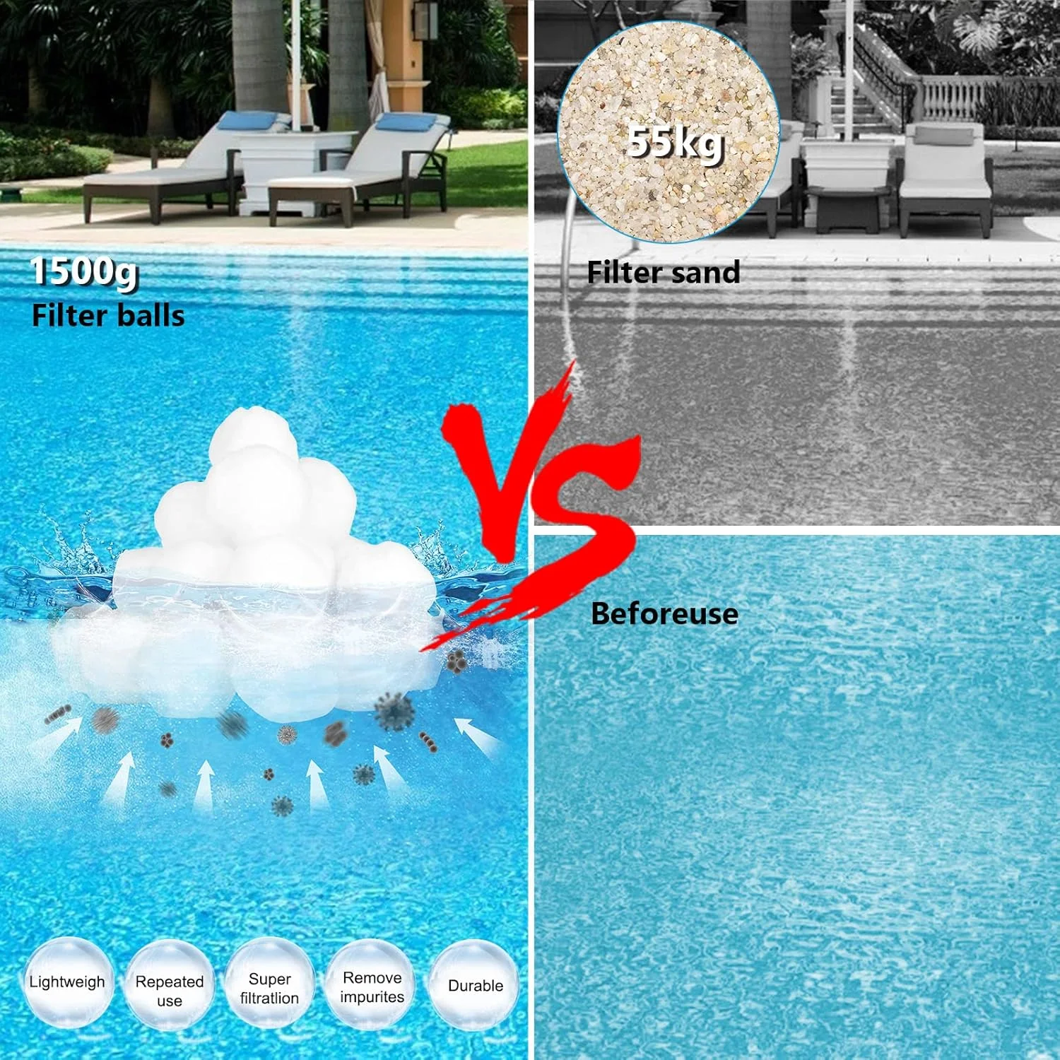 توپ های فیلتر استخر VAZILLIO معادل 54 کیلوگرم شن فیلتر، 1500 گرم توپ فیلتر بادوام برای فیلتر شنی استخر، استخر شنا، پمپ فیلتر، سیستم فیلتر شنی توپ های فیلتر استخر VAZILLIO معادل 54 کیلوگرم شن فیلتر، 1500 گرم توپ فیلتر بادوام برای فیلتر شنی استخر، استخر شنا، پمپ فیلتر، سیستم فیلتر شنی