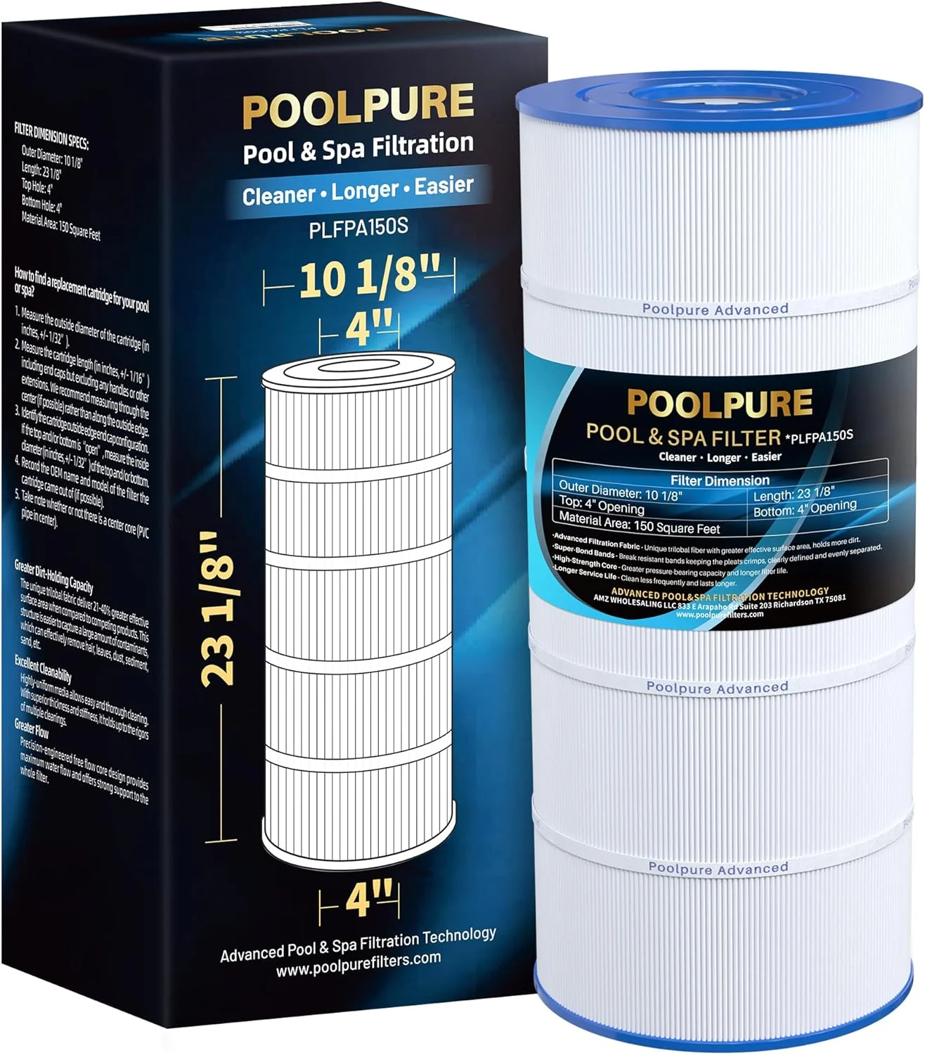 فیلتر استخر POOLPURE PA150S جایگزین Hayward CX150XRE، Hayward SwimClear C150S، کارتریج فیلتر 150 فوت مربع، بسته 1 عددی