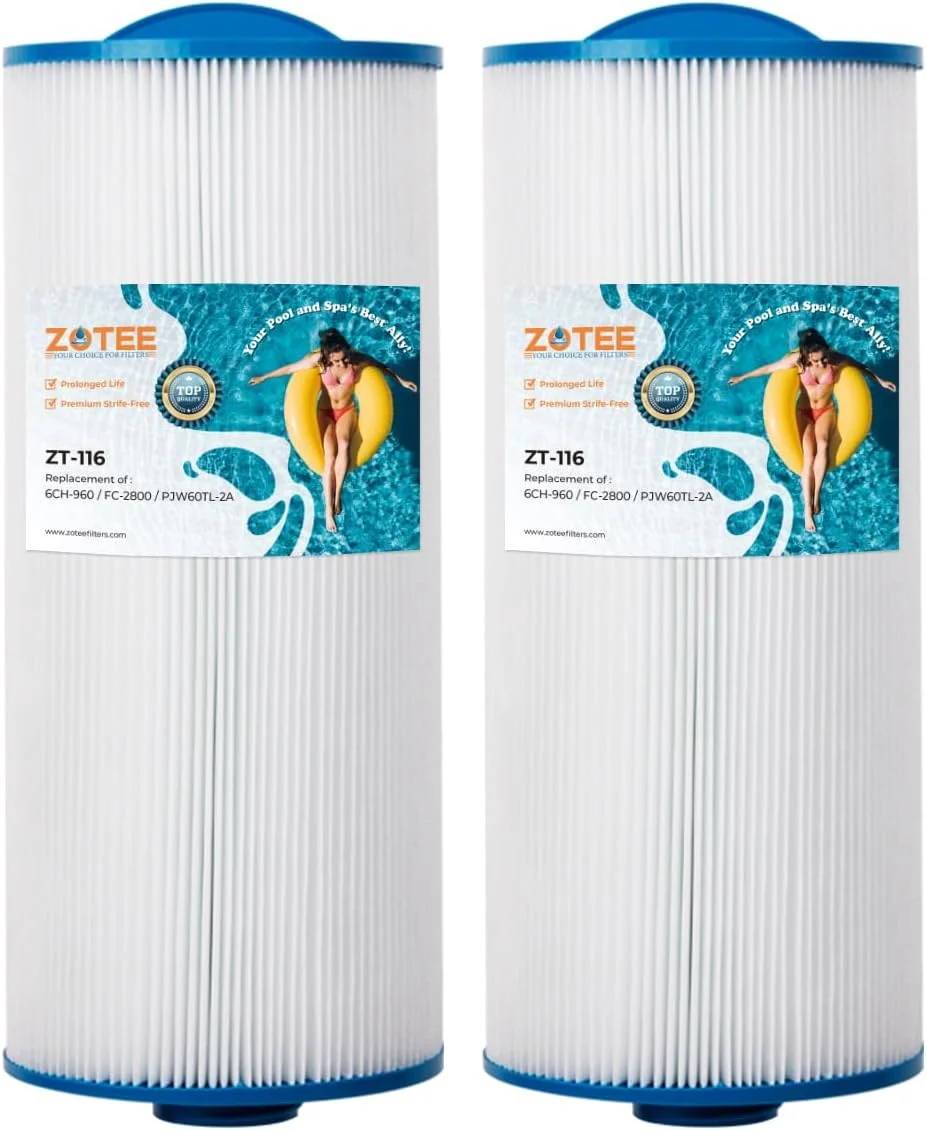 فیلتر کارتریجی استخر و اسپا ZOTEE جایگزین Unicel 6CH-960, Pleatco Pjw60TL-F2S, Filbur FC-2800, Jacuzzi Premium J-300، J400, Guardian 6H9-113, POOLPURE PLF6CH-960, فیلتر Baleen Filters AK-90191 فیلتر وان آب گرم، 2 عددی