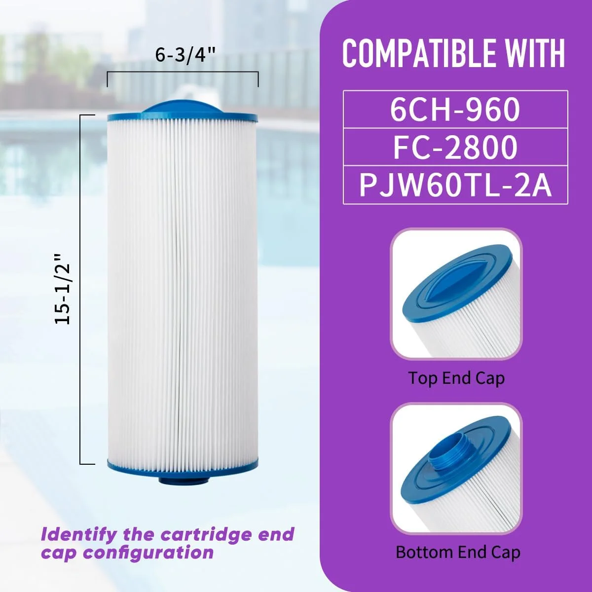 فیلتر کارتریجی استخر و اسپا ZOTEE جایگزین Unicel 6CH-960, Pleatco Pjw60TL-F2S, Filbur FC-2800, Jacuzzi Premium J-300، J400, Guardian 6H9-113, POOLPURE PLF6CH-960, فیلتر Baleen Filters AK-90191 فیلتر وان آب گرم، 2 عددی