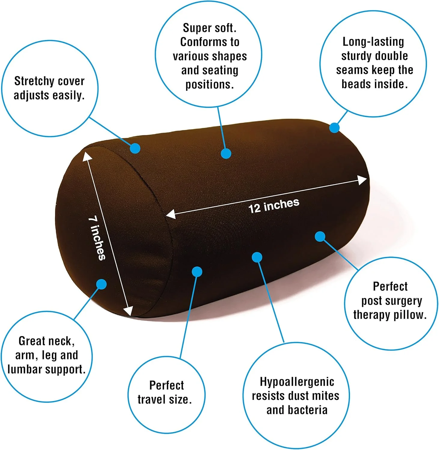بالشتک های کوشی 18 سانتی متر در 30 سانتی متر، بالشتک استوانه ای میکرو مهره ای نرم و انعطاف پذیر - قهوه ای
