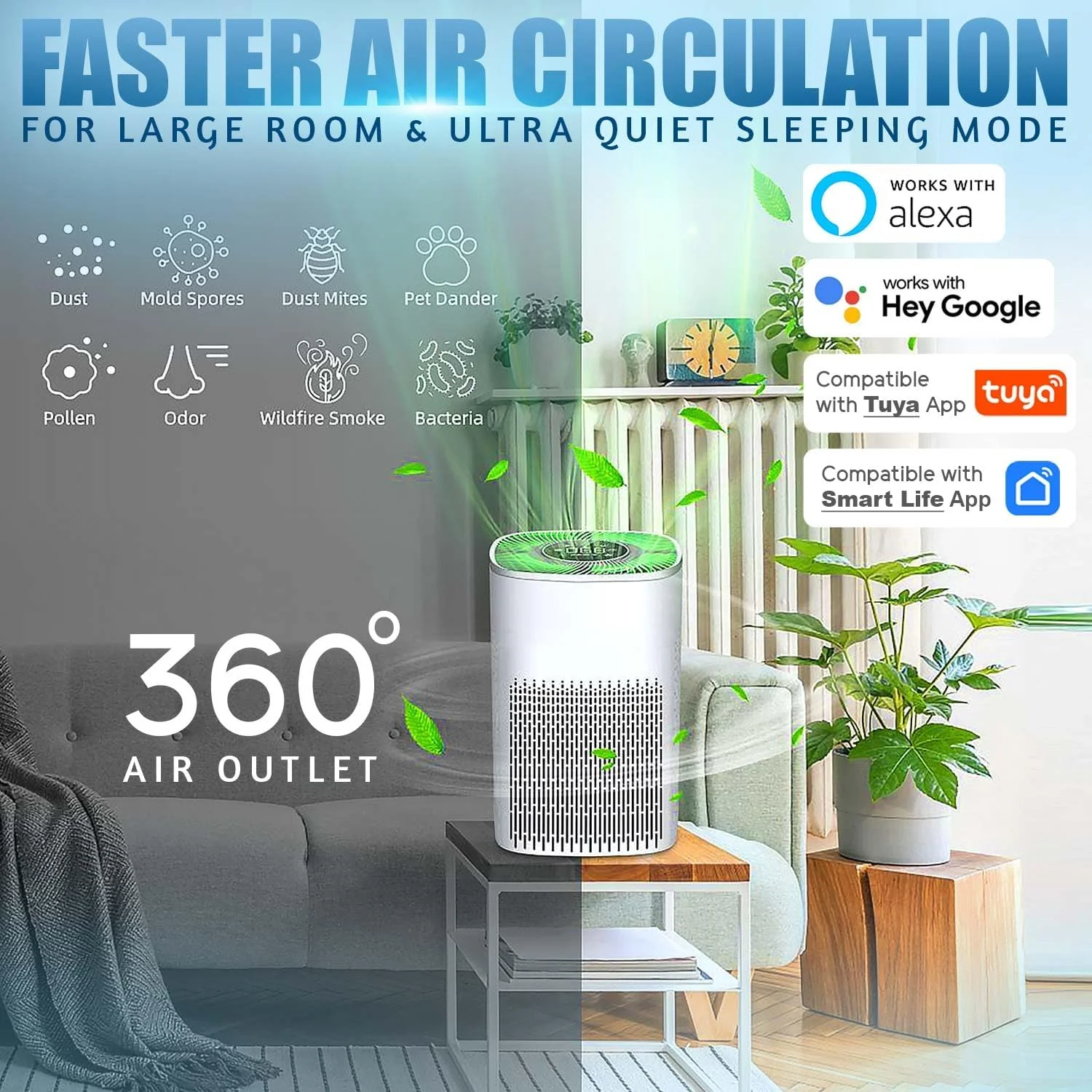 دستگاه تصفیه هوای بزرگ 9 در 1 MB® با قابلیت کنترل صوتی و اپلیکیشن، دارای موسیقی خواب، سنسور کیفیت هوا H13 HEPA PM2.5، حذف 99.98% گرده، آلرژی، گرد و غبار، دود، بوی حیوانات خانگی، مناسب برای خانه و اتاق خواب، CDAR 12,600 فوت مکعب تا 0.1 میکرون، سازگار با الکسا و گوگل