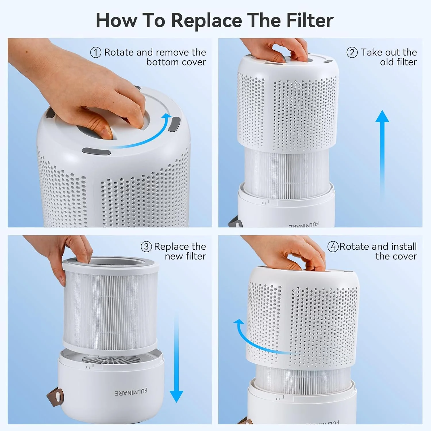فیلتر جایگزین دستگاه تصفیه هوا FULMINARE PU-P07 مناسب اتاق خواب، حیوانات خانگی، دفتر کار، فیلتر هوای کوچک قابل حمل و بی صدا، فیلتر کردن 99.97% ذرات 0.01 میکرون، دود، گرده و سایر ذرات