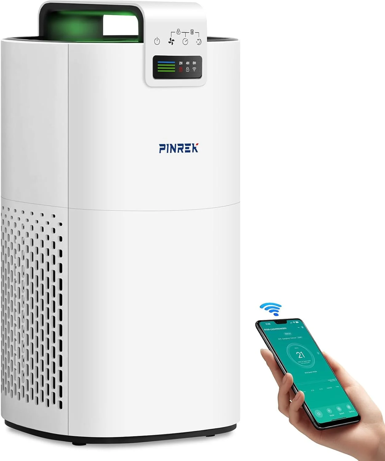 دستگاه تصفیه هوا هوشمند PINREK 9933S مناسب برای اتاق های بزرگ، CADR 400m³/h، کنترل از طریق اپلیکیشن WiFi، فیلتر HEPA H13 برای گرد و غبار، دود، گرده، دستگاه تصفیه هوای بی صدا 24dB با رایحه درمانی و سنسور PM2.5