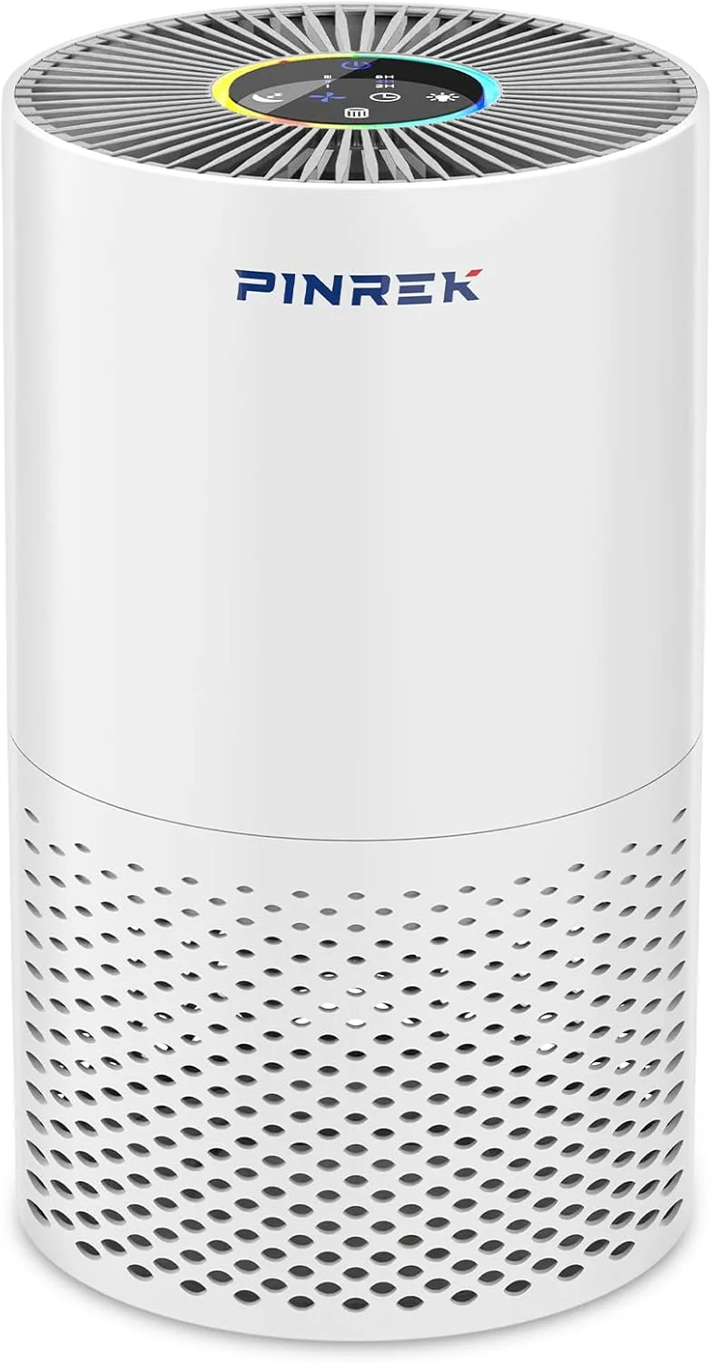دستگاه تصفیه هوای خانگی پینرک مناسب اتاق خواب، تا 50 متر مربع، دارای فیلتر 4 مرحله ای H13 HEPA با صفحه نمایش لمسی، تایمر، چراغ های شب رنگارنگ، 24 دسی بل بی صدا برای اتاق/دفتر بزرگ (P600)