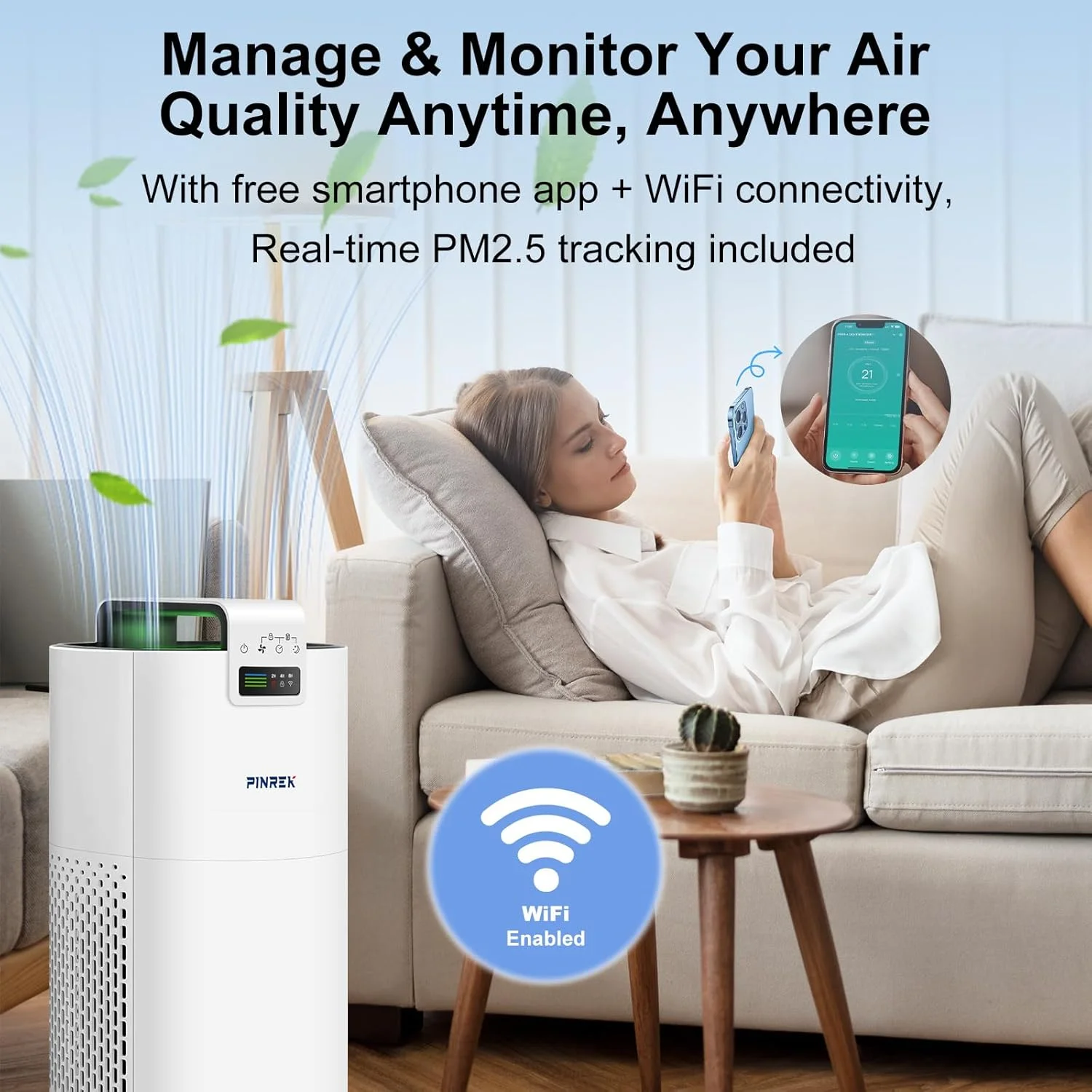 دستگاه تصفیه هوا هوشمند PINREK 9933S مناسب برای اتاق های بزرگ، CADR 400m³/h، کنترل از طریق اپلیکیشن WiFi، فیلتر HEPA H13 برای گرد و غبار، دود، گرده، دستگاه تصفیه هوای بی صدا 24dB با رایحه درمانی و سنسور PM2.5 دستگاه تصفیه هوا هوشمند PINREK 9933S مناسب برای اتاق های بزرگ، CADR 400m³/h، کنترل از طریق اپلیکیشن WiFi، فیلتر HEPA H13 برای گرد و غبار، دود، گرده، دستگاه تصفیه هوای بی صدا 24dB با رایحه درمانی و سنسور PM2.5