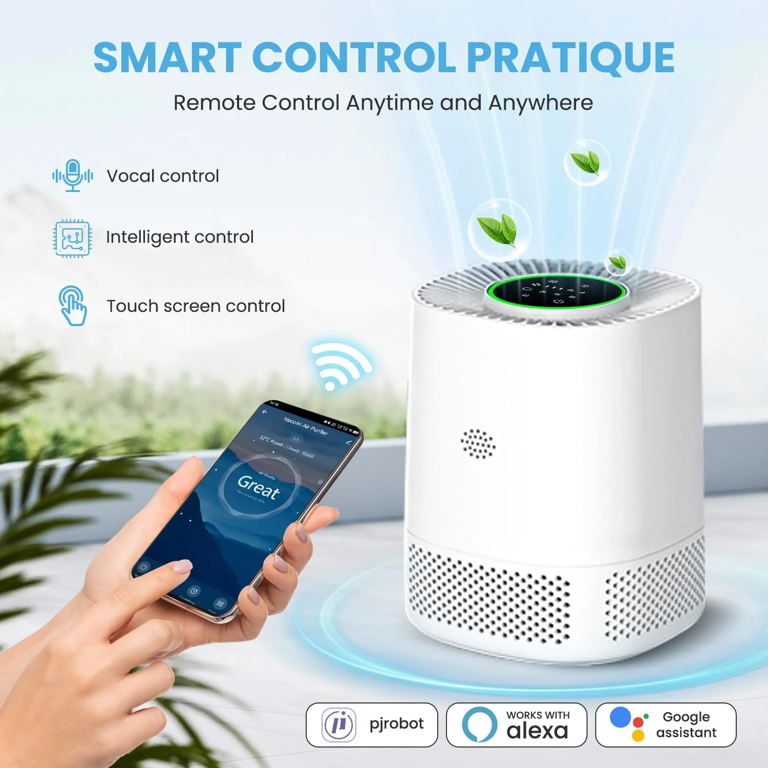 دستگاه تصفیه هوای هوشمند نئوکومی مناسب اتاق خواب منزل، کنترل هوشمند وای فای و الکسا، نمایشگر PM2.5، فیلتر هوای 3 در 1 H13 با تایمر حالت خواب و خودکار، حذف 99.97% گرده، آلرژی، موی حیوانات خانگی، دود و غیره، سفید