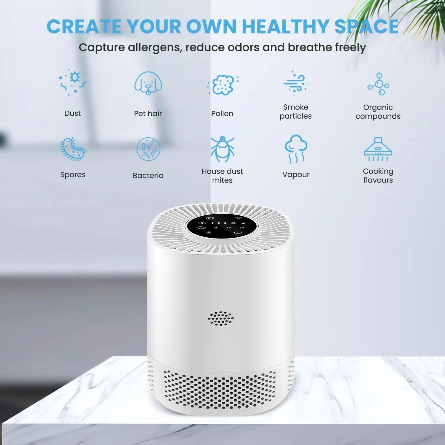دستگاه تصفیه هوای هوشمند نئوکومی مناسب اتاق خواب منزل، کنترل هوشمند وای فای و الکسا، نمایشگر PM2.5، فیلتر هوای 3 در 1 H13 با تایمر حالت خواب و خودکار، حذف 99.97% گرده، آلرژی، موی حیوانات خانگی، دود و غیره، سفید