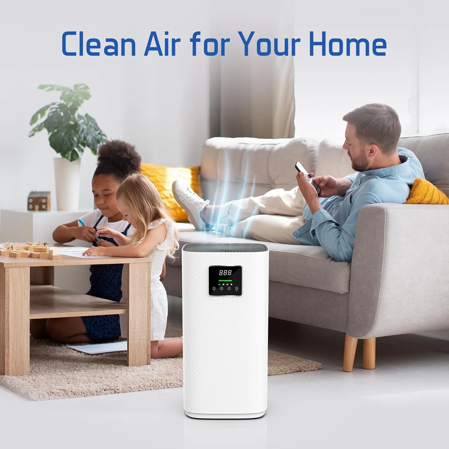 دستگاه تصفیه هوا Nyxi برای خانه، اتاق بزرگ و دفاتر، حذف گرد و غبار، بو، دود، دارای تایمر و حالت خواب، صفحه نمایش LED، پوشش تا 48 متر مربع، شامل فناوری فیلتر 3 در 1 HEPA، CADR 400 متر مکعب در ساعت، H13