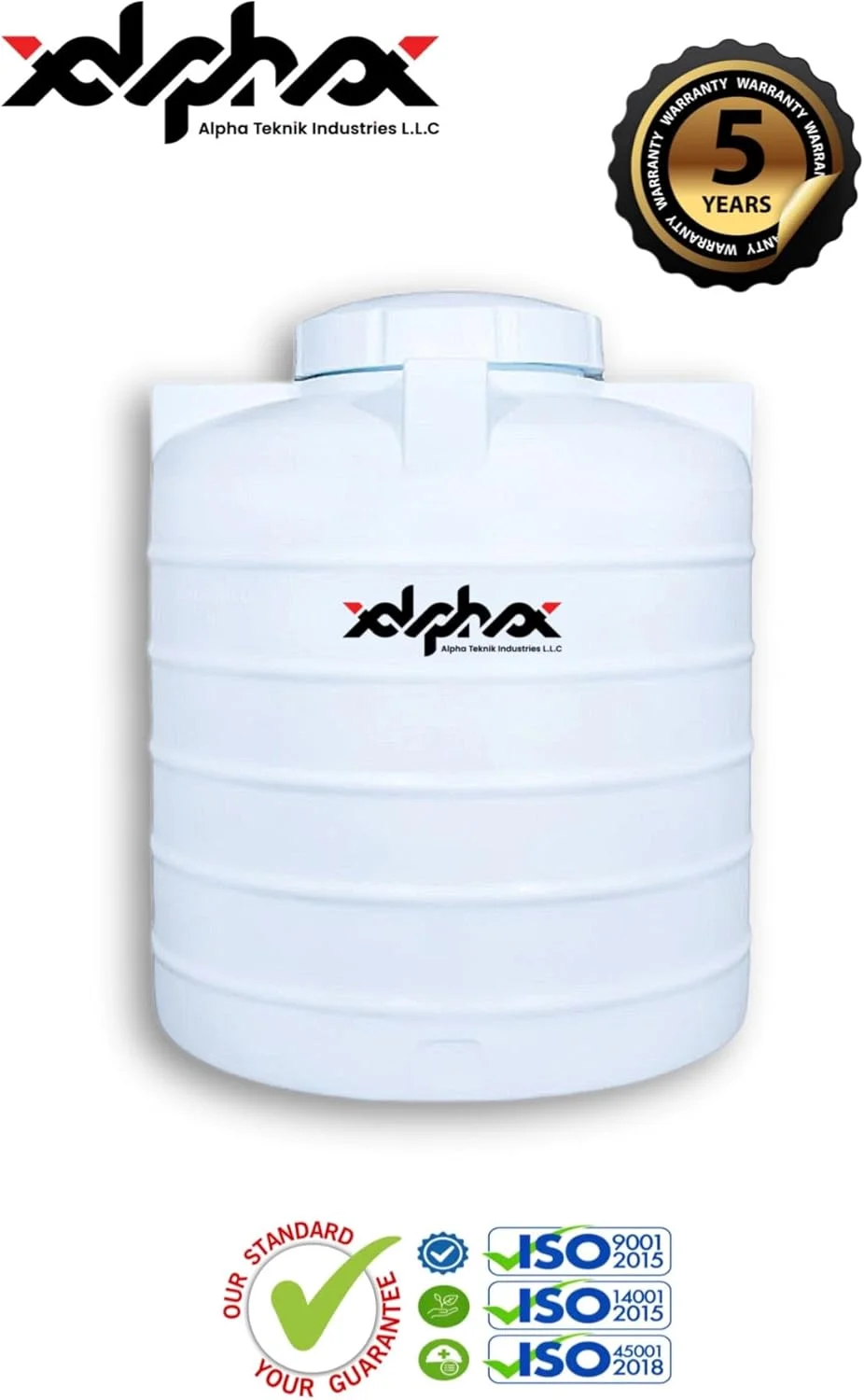 مخزن آب پلی اتیلن عمودی آلفا تکنیک، ۱۱۴۰ لیتری (۳۰۰ گالن)، سه لایه، ساخت امارات