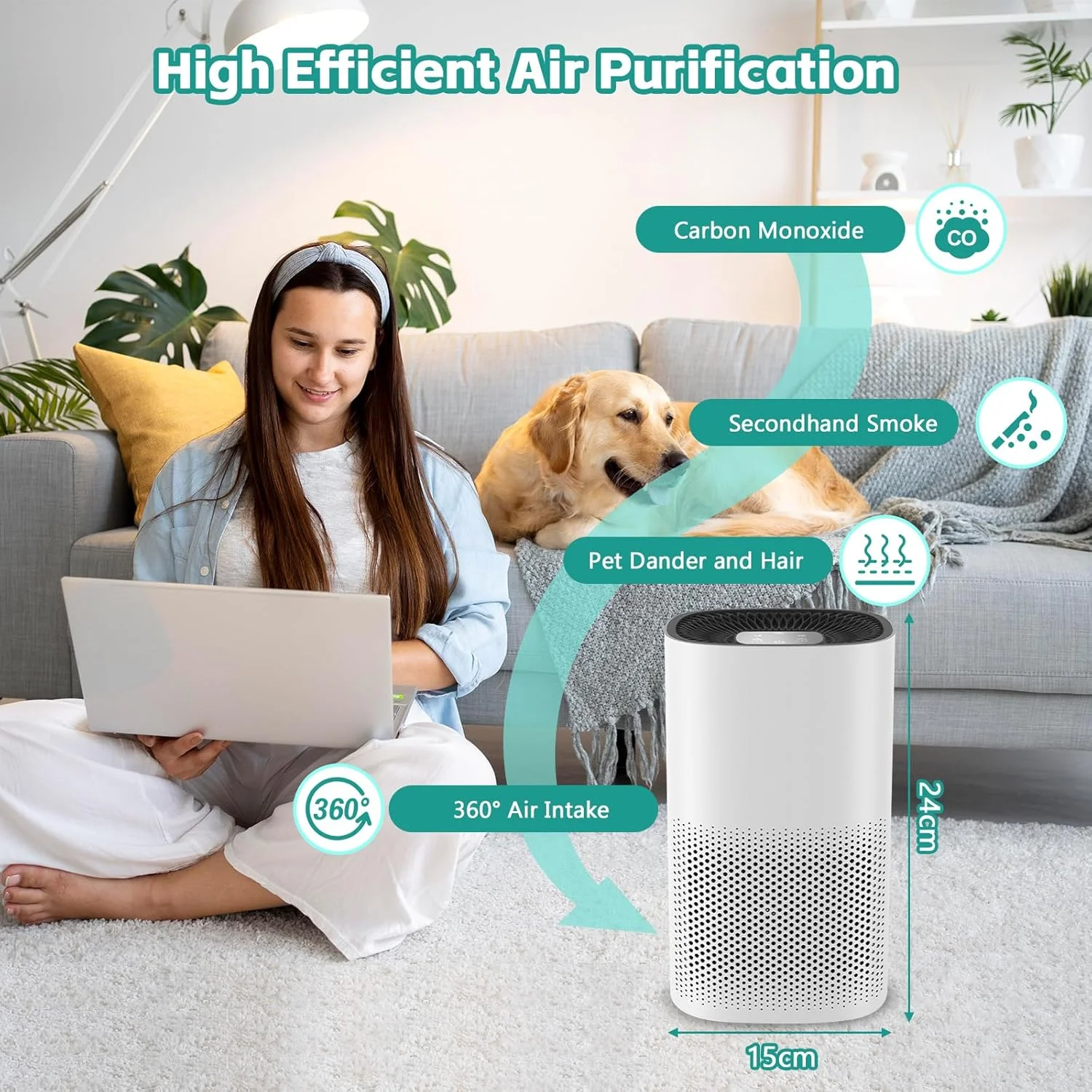 دستگاه تصفیه هوا Yakiter مناسب اتاق خواب منزل، دارای فیلتر هوا H13 HEPA، حذف 99.99% گرده، دود، آلرژی، شوره حیوانات خانگی، بو، گرد و غبار، پاک کننده فیلتر هوا با حالت تایمر برای اتاق خواب، اتاق نشیمن، آشپزخانه