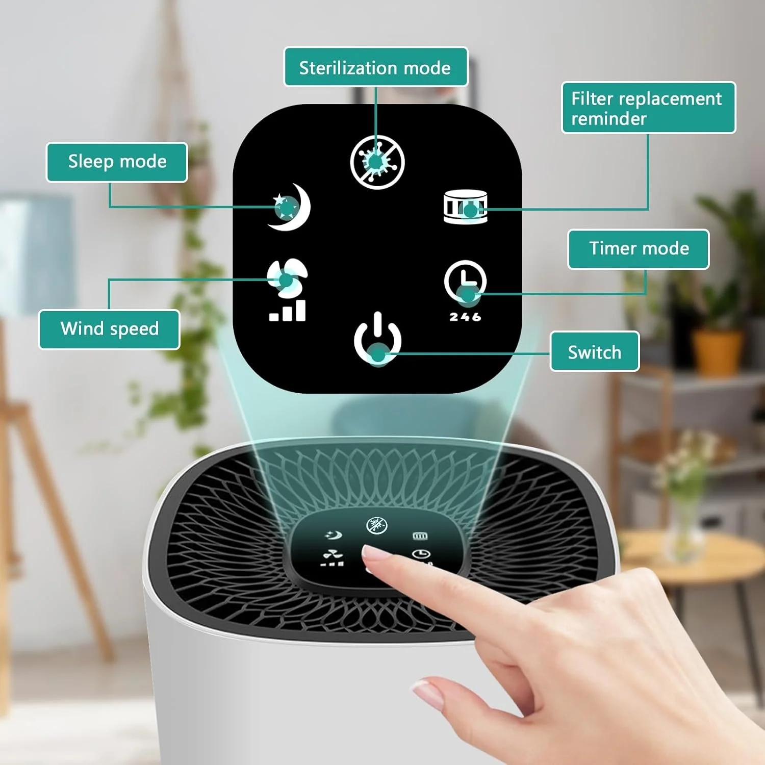 دستگاه تصفیه هوا Yakiter مناسب اتاق خواب منزل، دارای فیلتر هوا H13 HEPA، حذف 99.99% گرده، دود، آلرژی، شوره حیوانات خانگی، بو، گرد و غبار، پاک کننده فیلتر هوا با حالت تایمر برای اتاق خواب، اتاق نشیمن، آشپزخانه