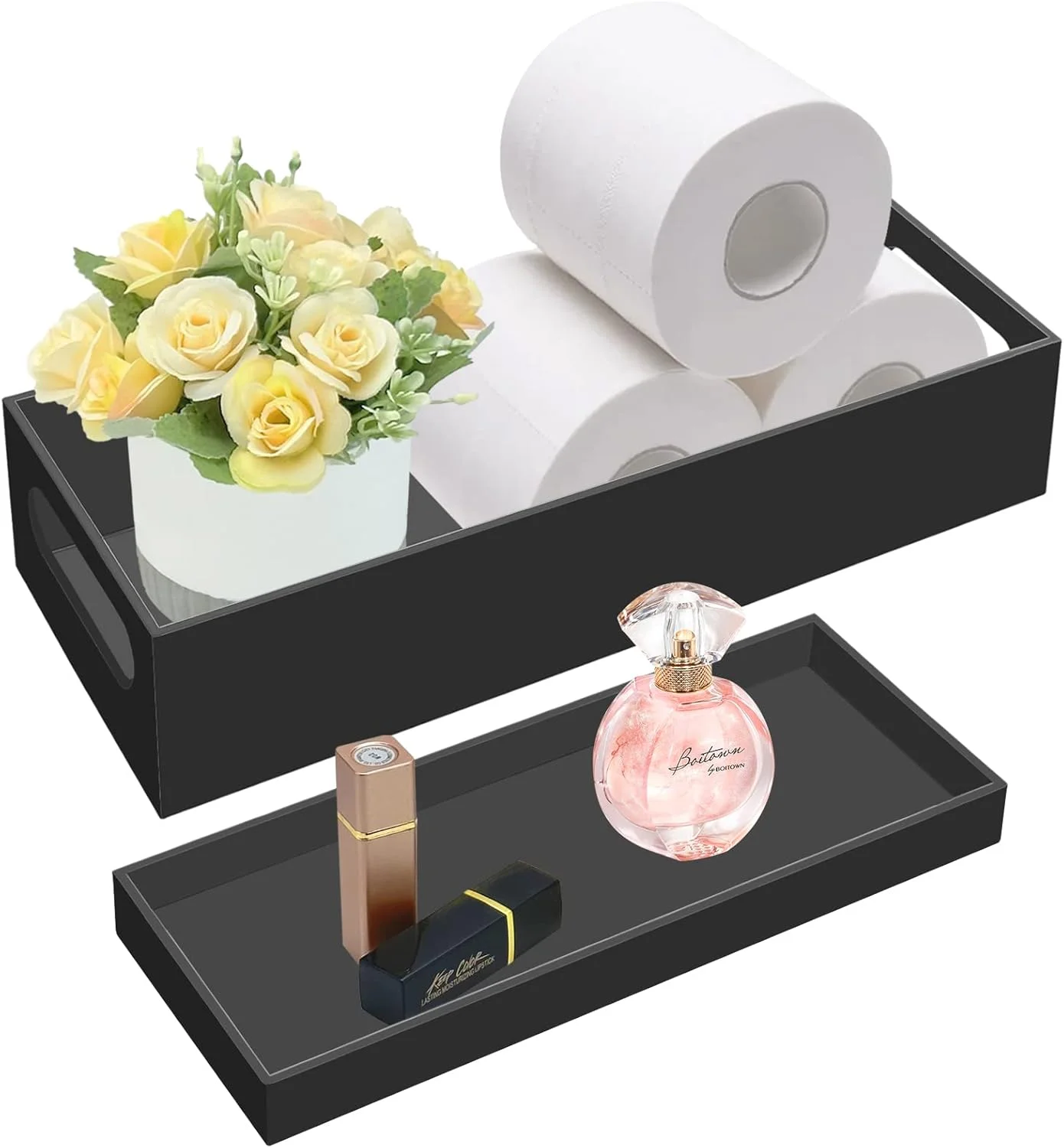 سبد مخزن توالت Bigfety، سبد نگهداری کاغذ توالت اکریلیک، سینی کاغذ توالت مشکی مدرن برای حمام