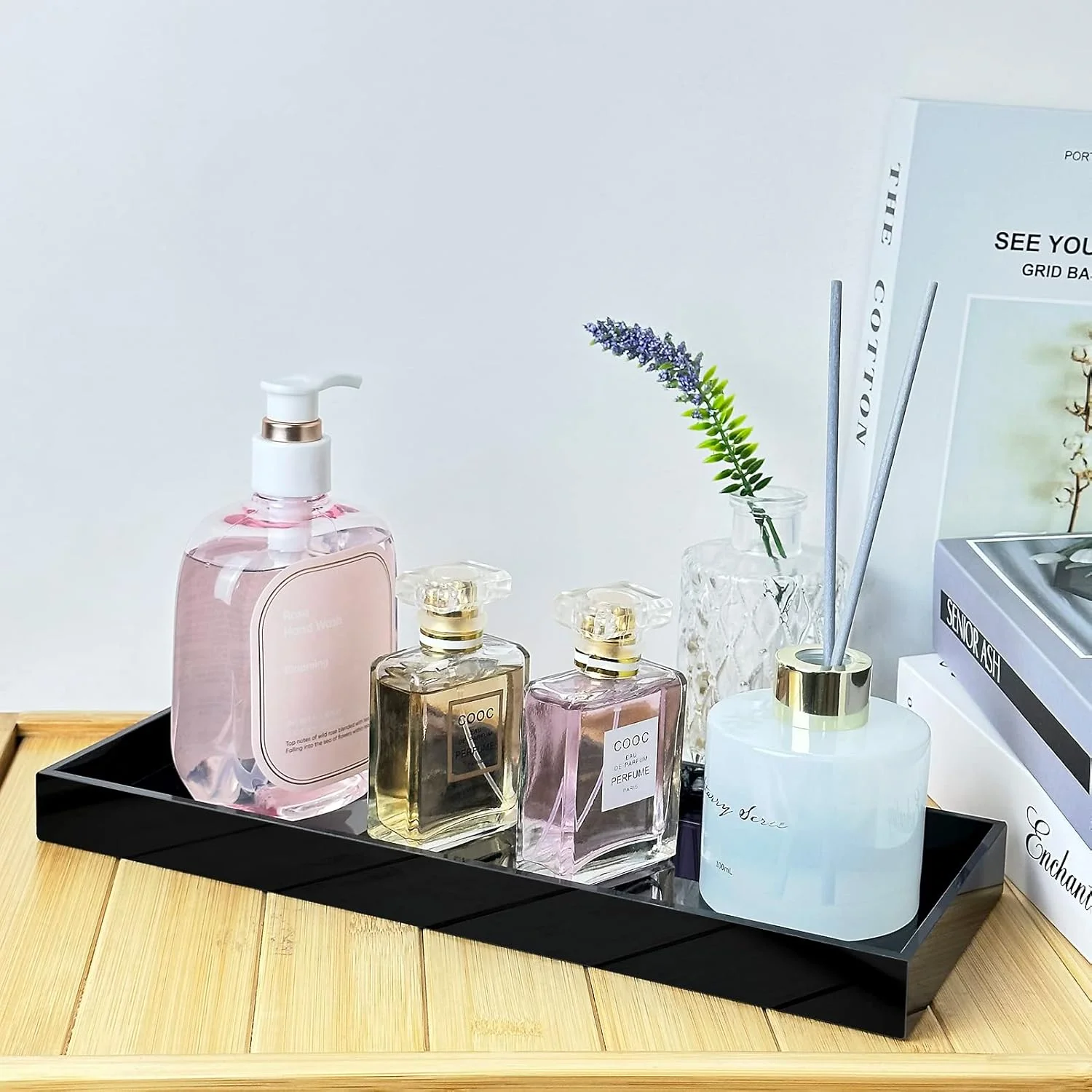 سبد مخزن توالت Bigfety، سبد نگهداری کاغذ توالت اکریلیک، سینی کاغذ توالت مشکی مدرن برای حمام