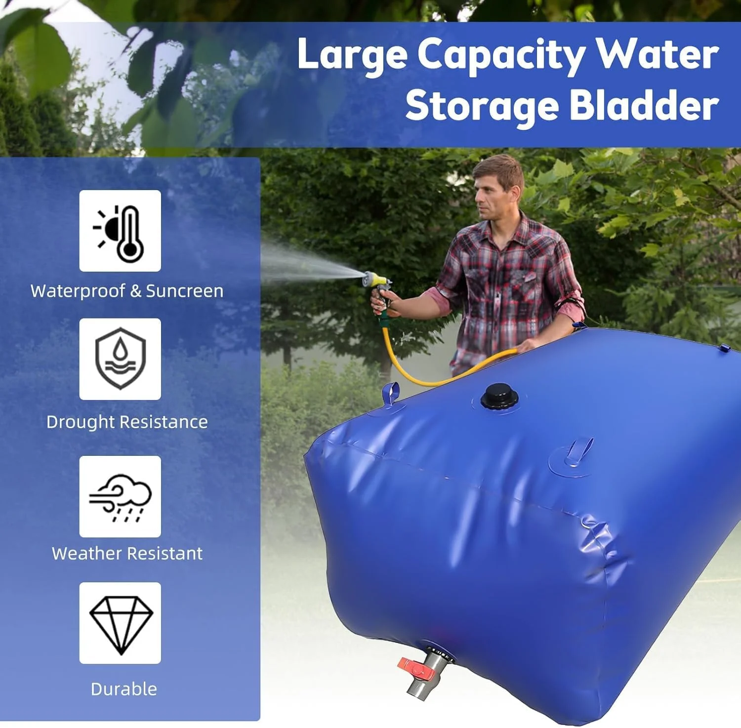 مخزن آب تاشو السافان با ظرفیت بالا 400 لیتر، مناسب برای کمپینگ، باغ، مقاومت در برابر خشکسالی، کیسه آب نرم تاشو اضطراری برای آبیاری کشاورزی در فضای باز مخزن آب تاشو السافان با ظرفیت بالا 400 لیتر، مناسب برای کمپینگ، باغ، مقاومت در برابر خشکسالی، کیسه آب نرم تاشو اضطراری برای آبیاری کشاورزی در فضای باز