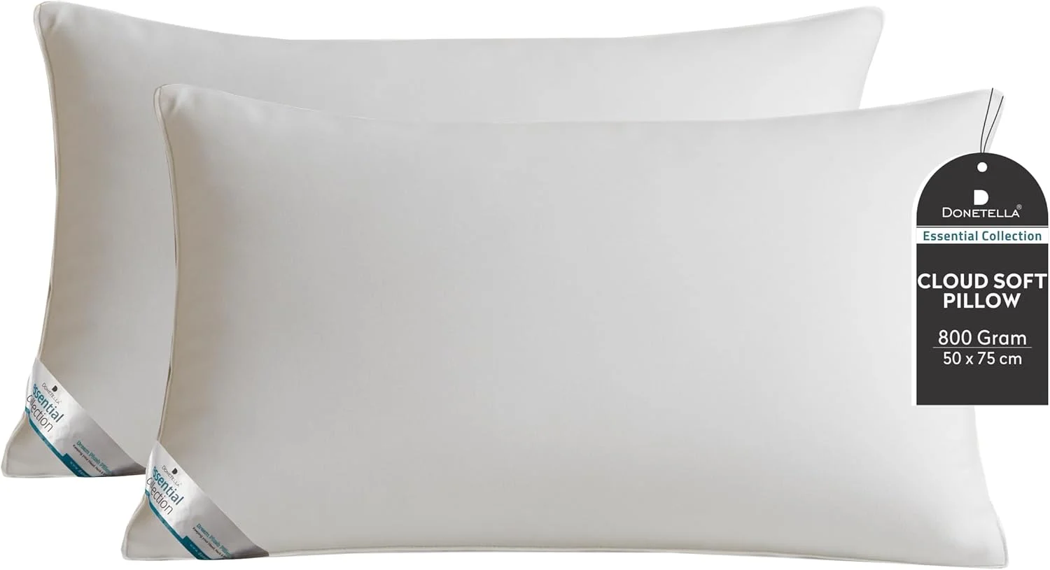 بالش هتلی دوناتلا، جایگزین پر 1000 گرمی، روکش میکروفیبر برس خورده قابل تنفس، سایز کینگ 50x75 سانتی متر (بسته 2 عددی) (الوسائد)