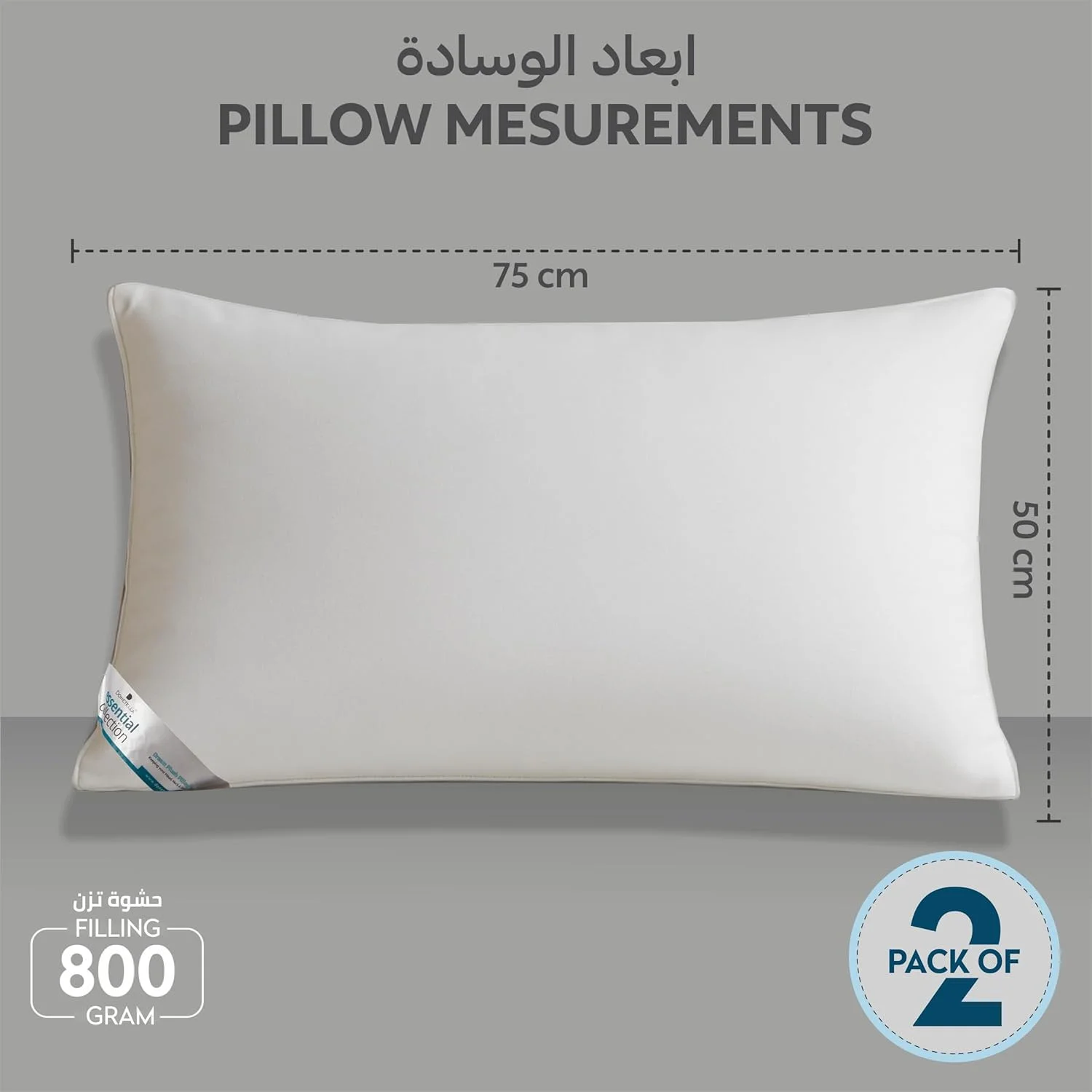 بالش هتلی دوناتلا، جایگزین پر 1000 گرمی، روکش میکروفیبر برس خورده قابل تنفس، سایز کینگ 50x75 سانتی متر (بسته 2 عددی) (الوسائد)