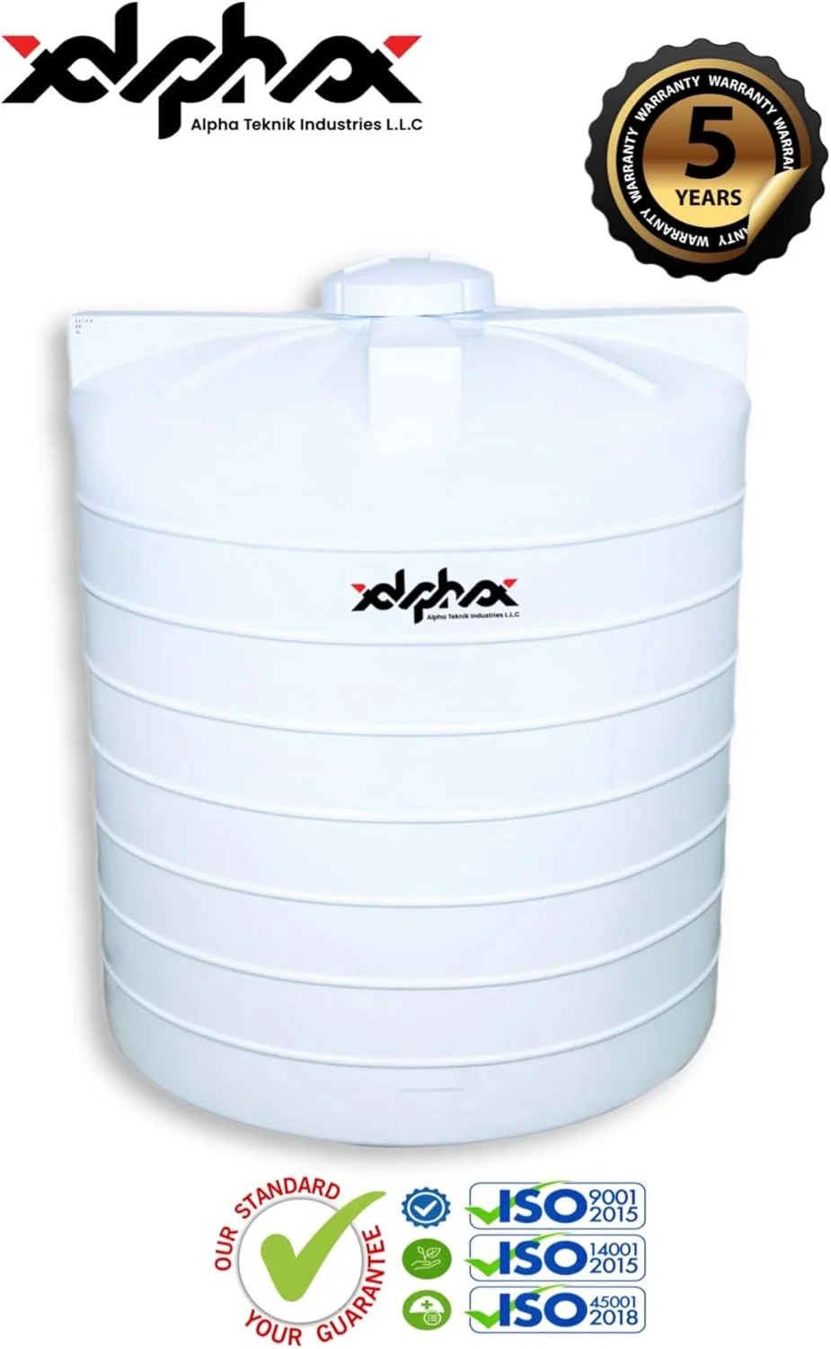 مخزن آب پلی اتیلن عمودی 7600 لیتری (2000 گالن) | 3 لایه | ساخت امارات متحده عربی توسط آلفا تکنیک