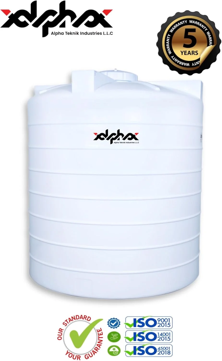 مخزن آب پلی اتیلن عمودی 7600 لیتری (2000 گالن) | 3 لایه | ساخت امارات متحده عربی توسط آلفا تکنیک