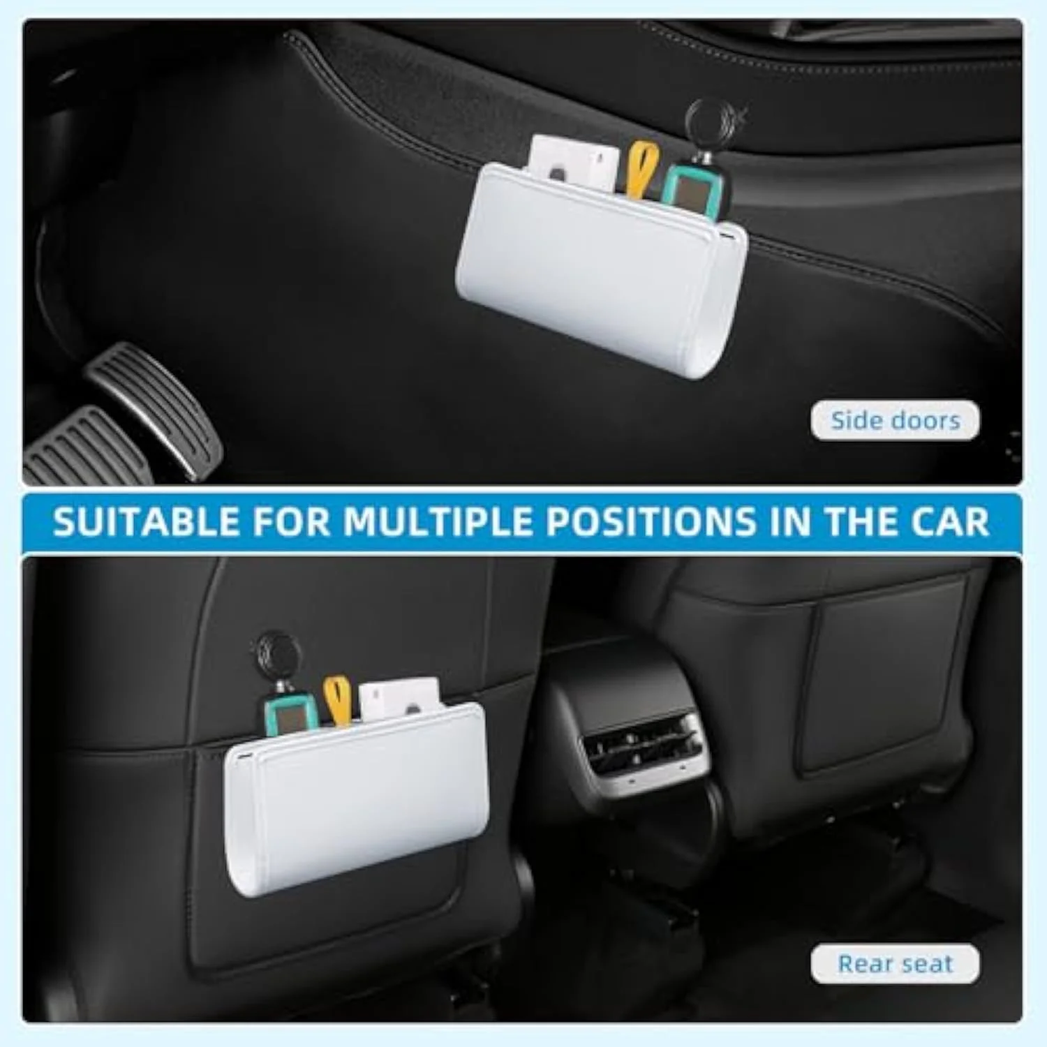 سطل زباله خودرو، سطل های زباله تاشو و ضد نشت، نگهدارنده نظم دهنده درب خودرو، سازمان دهنده و نگهداری خودکار برای لوازم جانبی صندلی جلو و عقب، سطل زباله خودرو با یک رول کیسه زباله، سفید