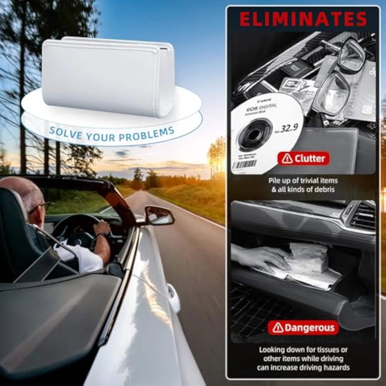 سطل زباله خودرو، سطل های زباله تاشو و ضد نشت، نگهدارنده نظم دهنده درب خودرو، سازمان دهنده و نگهداری خودکار برای لوازم جانبی صندلی جلو و عقب، سطل زباله خودرو با یک رول کیسه زباله، سفید