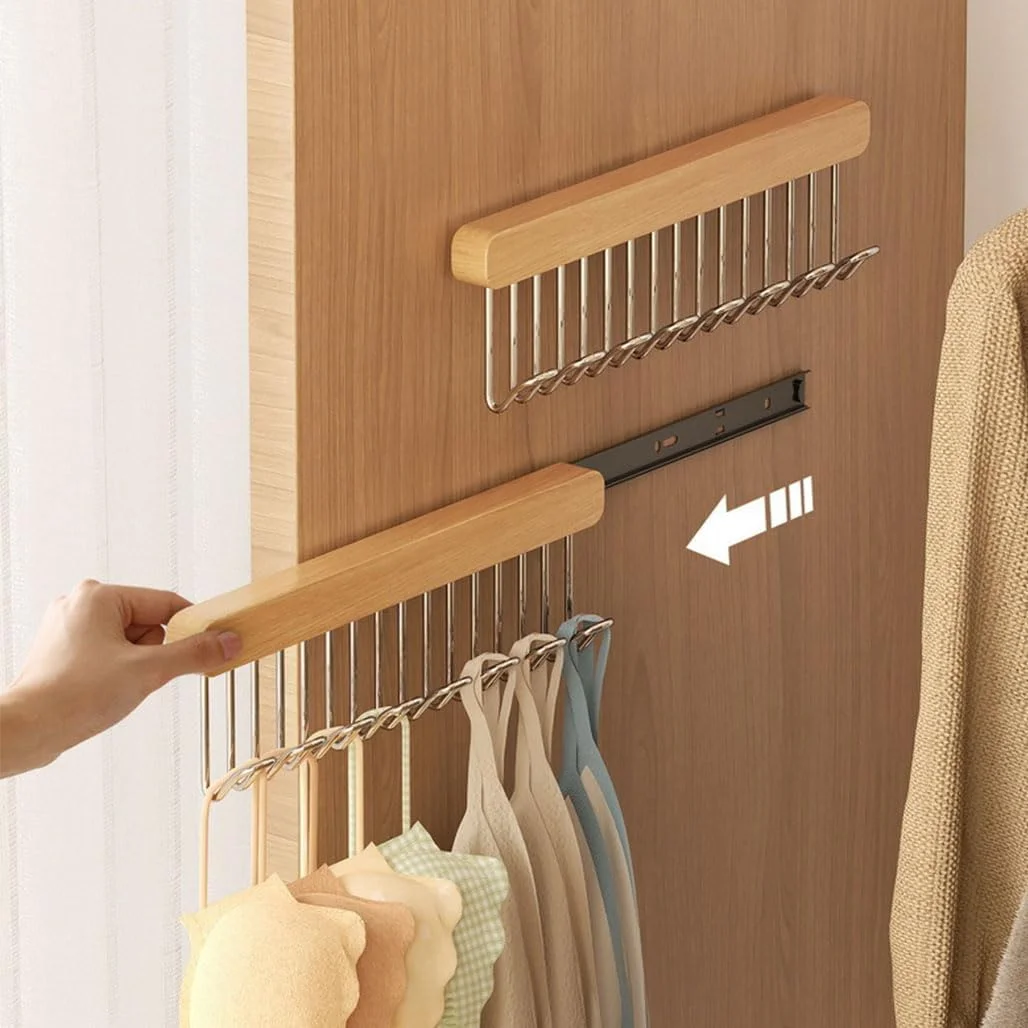 آویز لباس زیر ریلی Goodern برای کمد، ریل قلاب کشویی برای نگهداری کمربند، کراوات، تاپ رکابی و شال، سازمان دهنده صرفه جویی در فضا در کمد لباس، ریل 8 قلابه سمت چپ