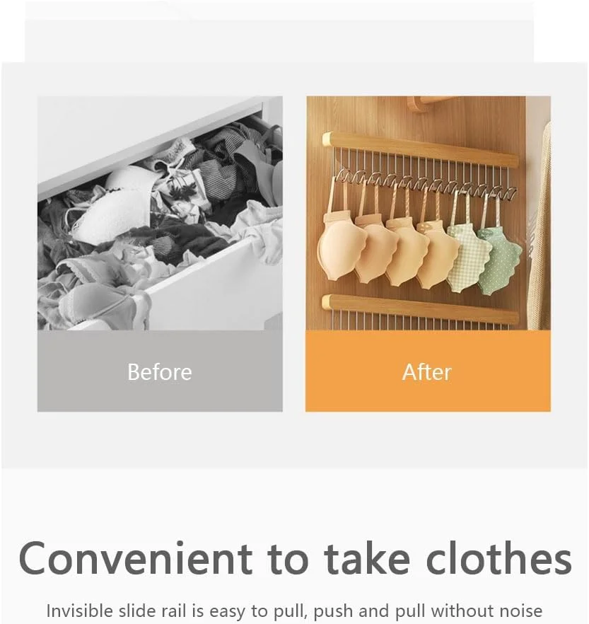 آویز لباس زیر ریلی Goodern برای کمد، ریل قلاب کشویی برای نگهداری کمربند، کراوات، تاپ رکابی و شال، سازمان دهنده صرفه جویی در فضا در کمد لباس، ریل 8 قلابه سمت چپ