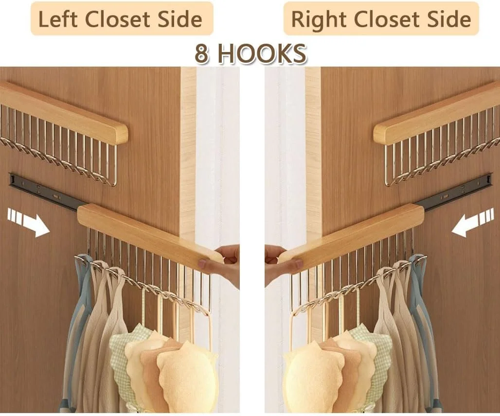 آویز لباس زیر ریلی Goodern برای کمد، ریل قلاب کشویی برای نگهداری کمربند، کراوات، تاپ رکابی و شال، سازمان دهنده صرفه جویی در فضا در کمد لباس، ریل 8 قلابه سمت چپ
