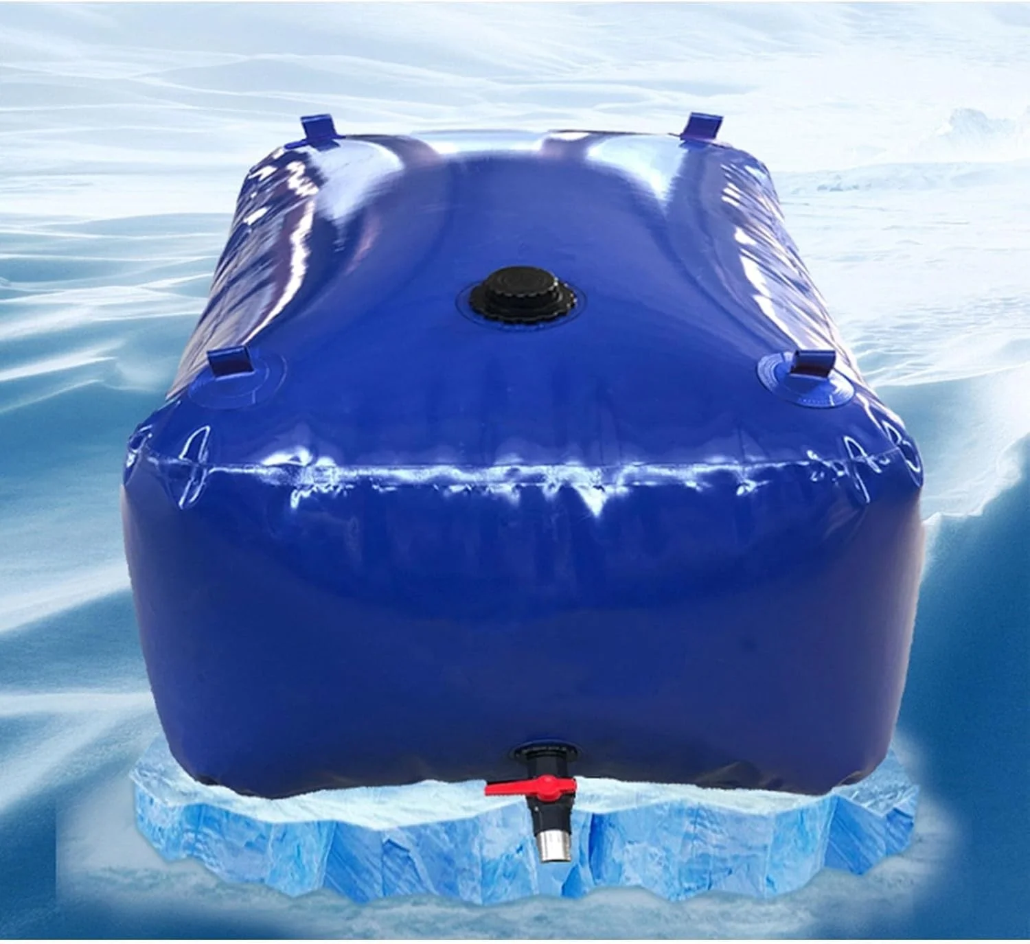 مخزن آب تاشو با ظرفیت بالا برای فضای باز، مخزن ذخیره آب انعطاف پذیر با شیر روشن-خاموش، برای ذخیره آب کشاورزی (رنگ: آبی، اندازه: 1.8X1.2X0.7 متر (1500 لیتر))