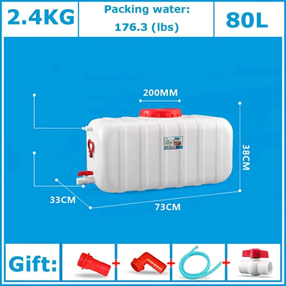 مخزن آب خانگی از جنس پلاستیک HDPE با گرید غذایی، مخزن ذخیره آب سفید رنگ، مخزن تخمیر مستطیلی، مخزن آب باران، سطل آنزیم با درب/شیر/دسته (اندازه: 80 لیتر)